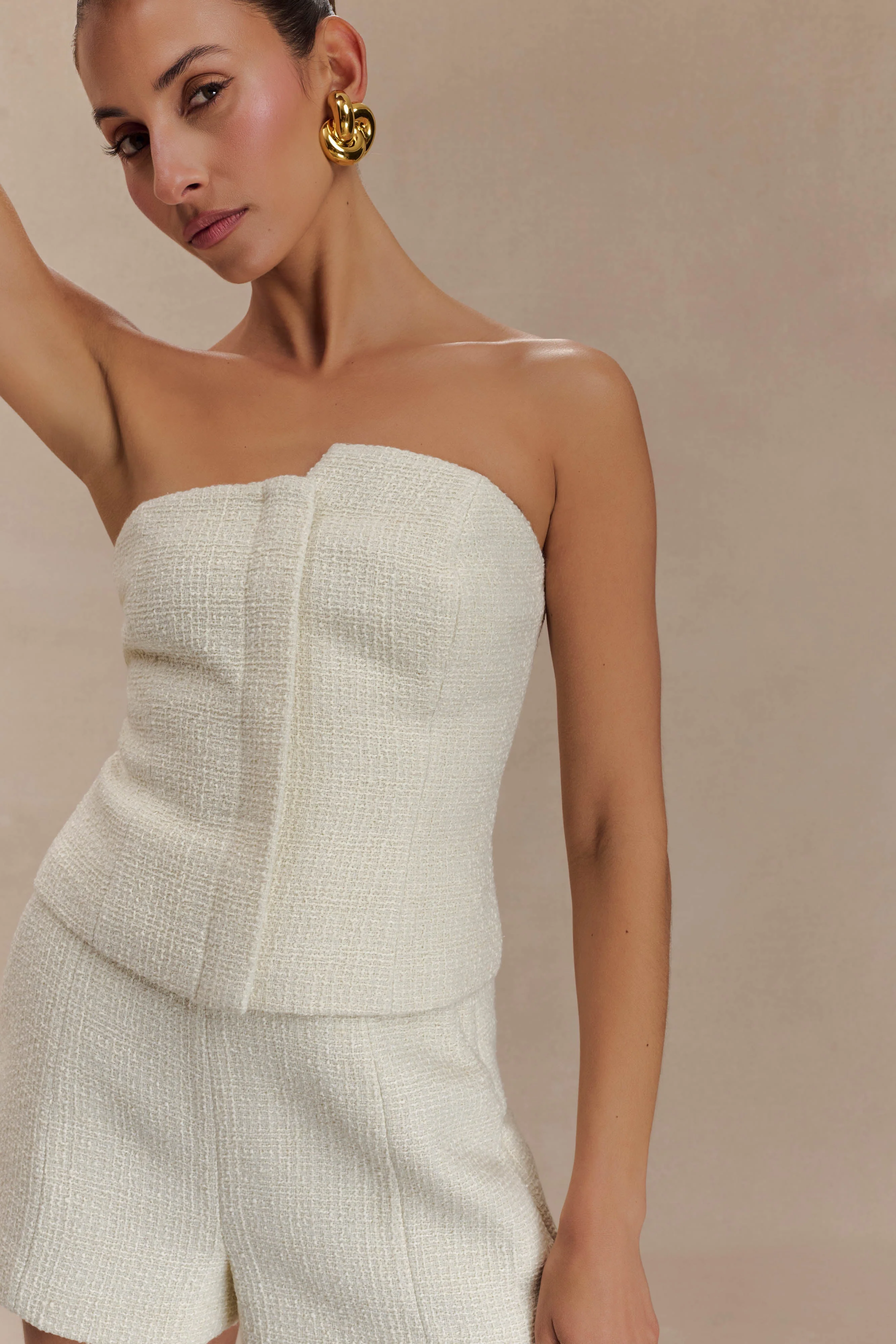 Parker Boucle Strapless Asymmetric Top - Ivory - Image 7
