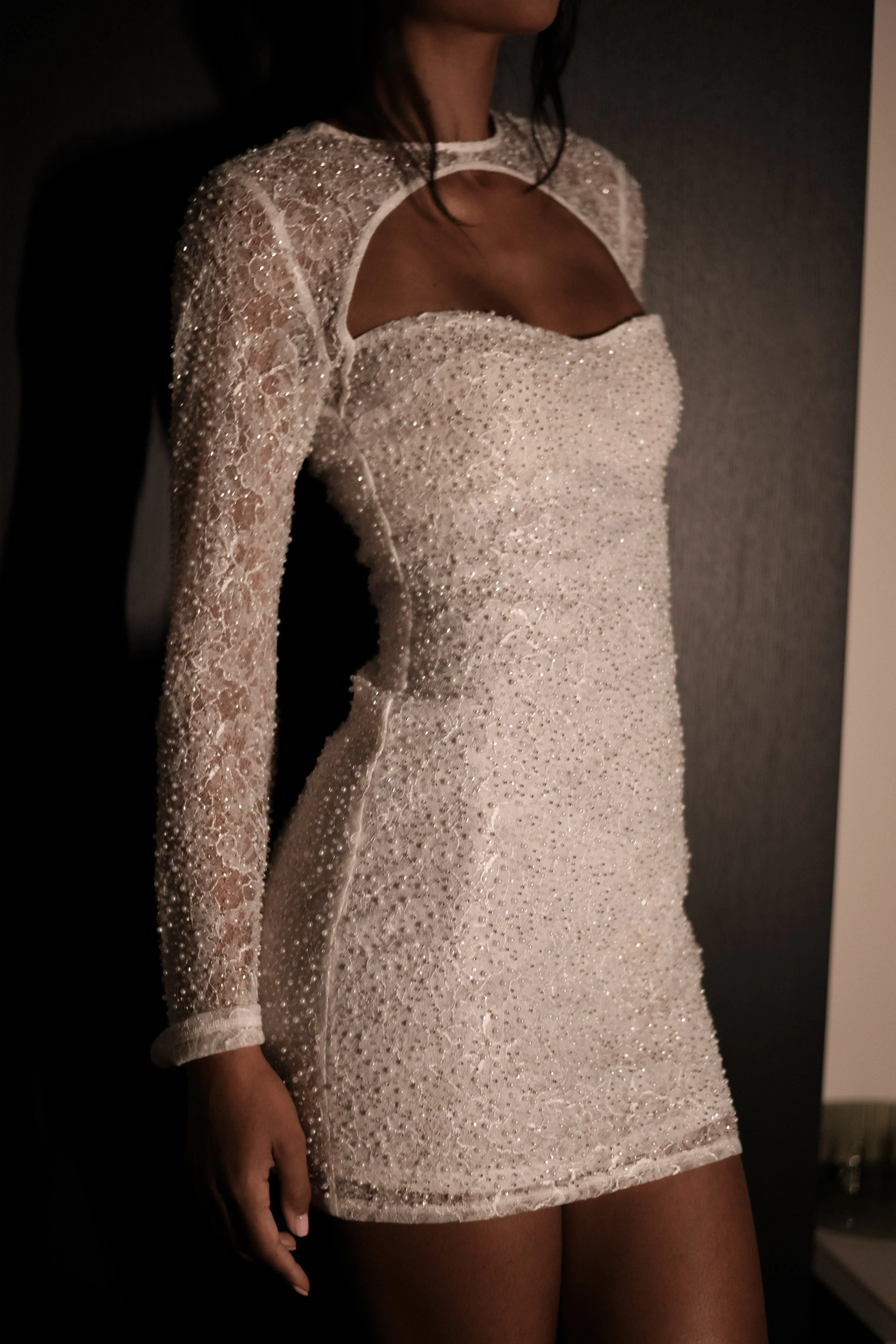 Paxton Pearl Beaded Mini Dress - White - Image 9