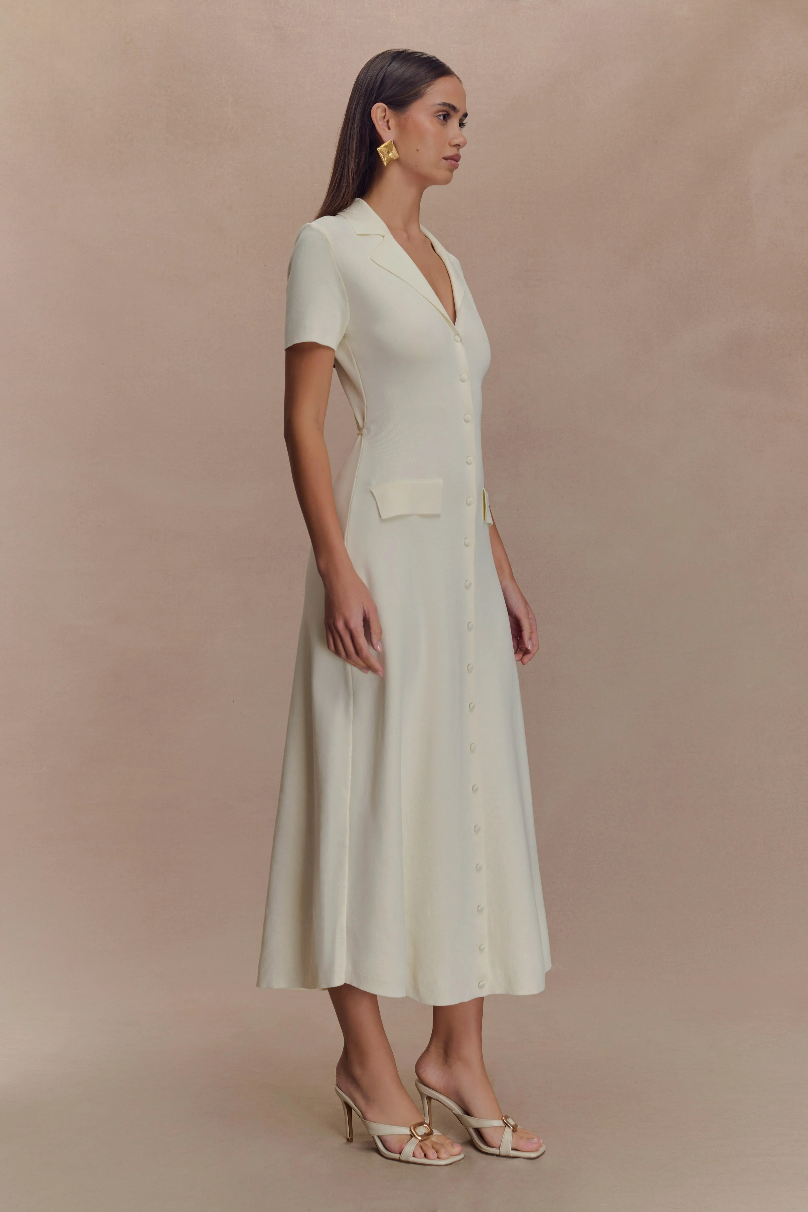Pearson Short Sleeve Knit Midi Dress - Ivory - Image 4