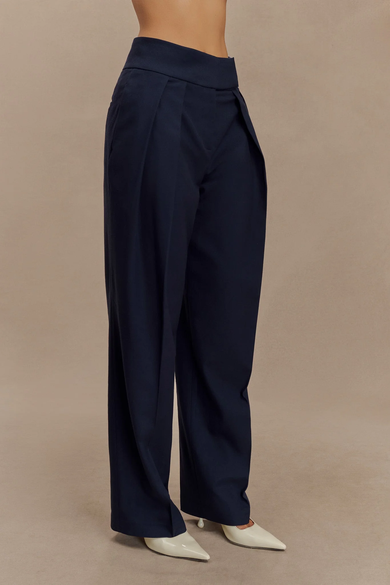 Penelope Pleated High Waisted Pants - Dark Navy - Image 4