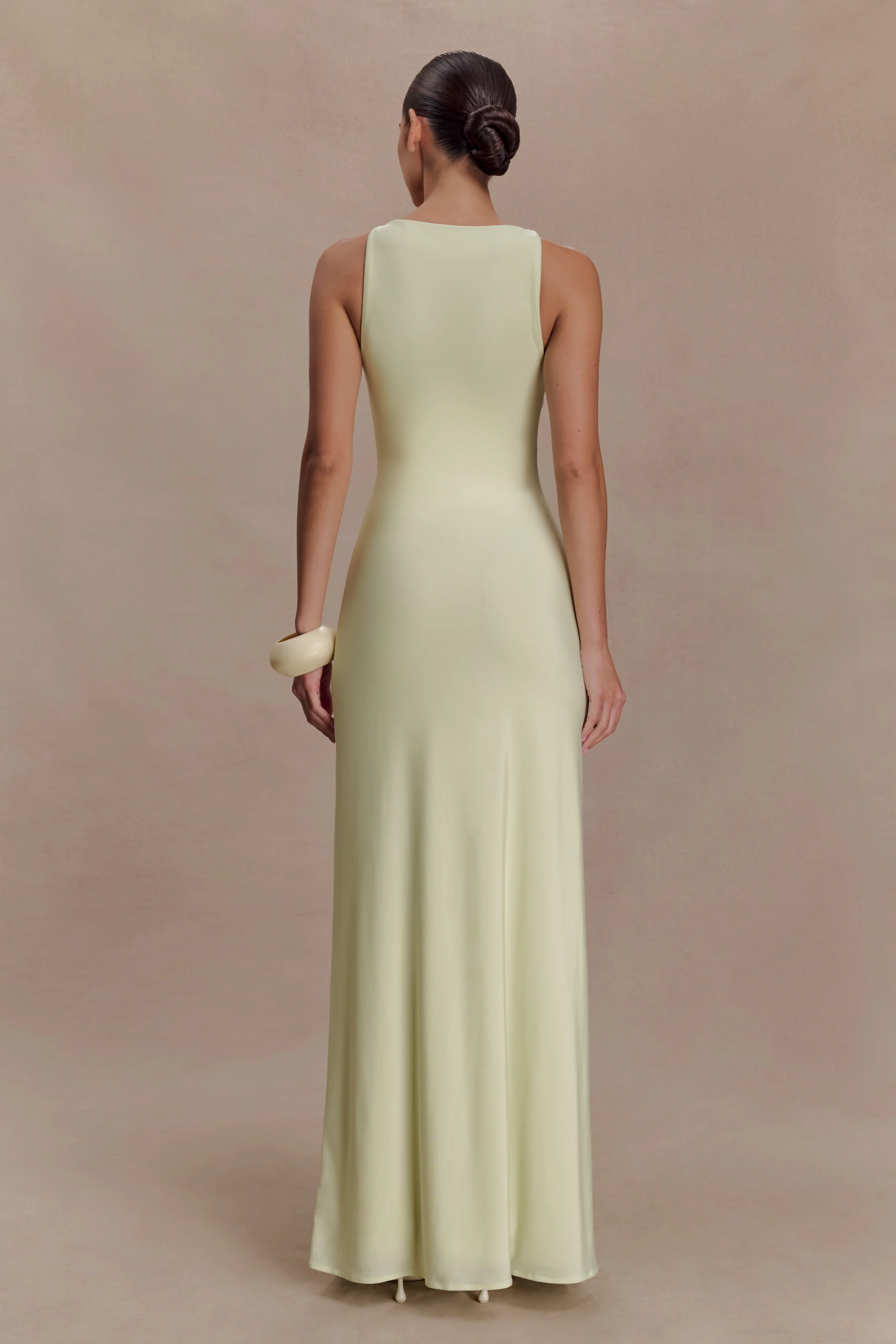 Perrie Slinky Ruched Maxi Dress - Pastel Lime - Image 2