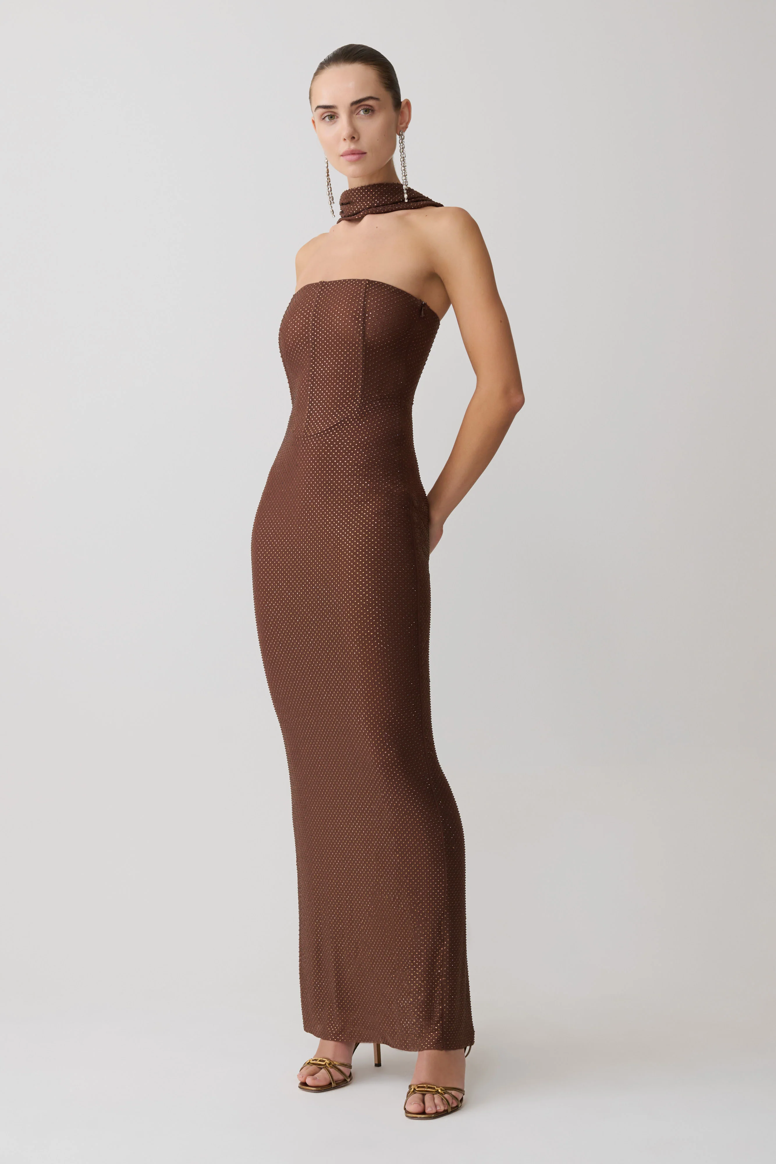 Phi Multi-Wear Cowl Diamante Maxi Dress - Chocolate - Image 7