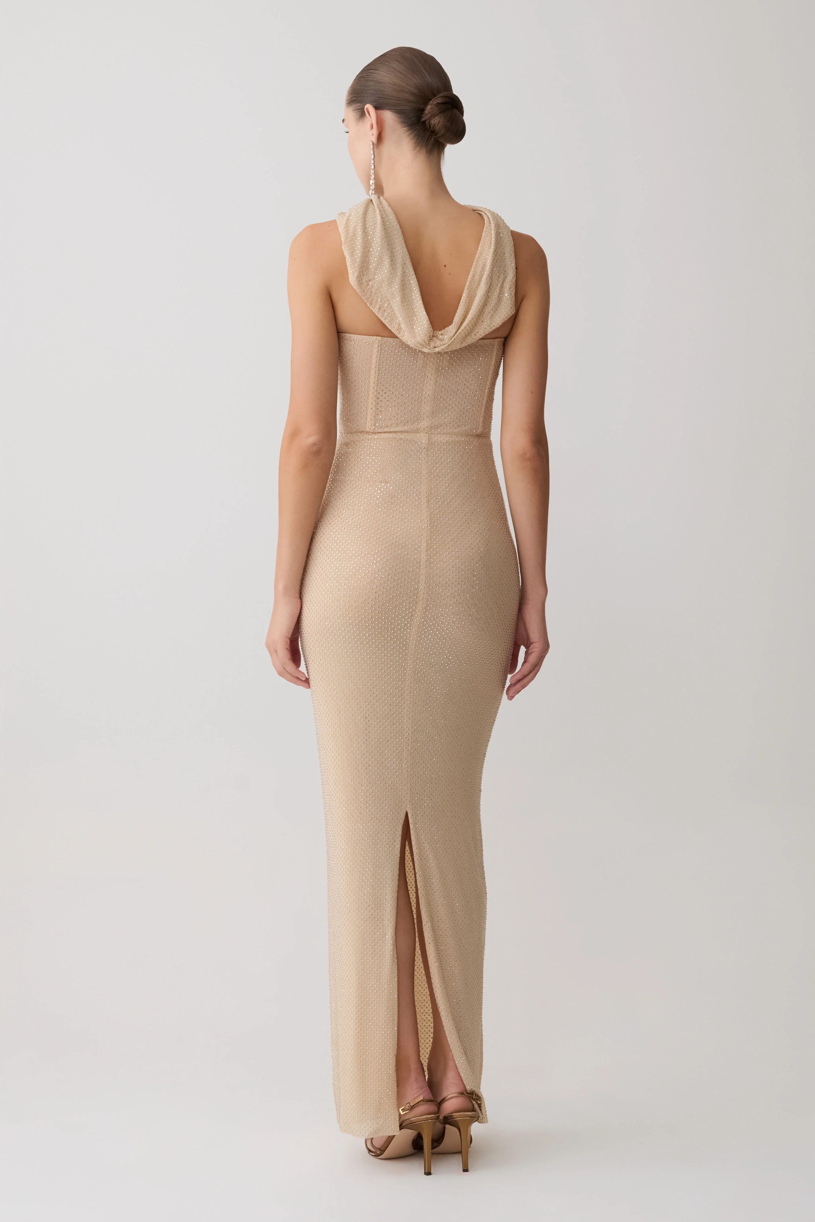 Phi Multi-Wear Cowl Diamante Maxi Dress - Gold - Image 12