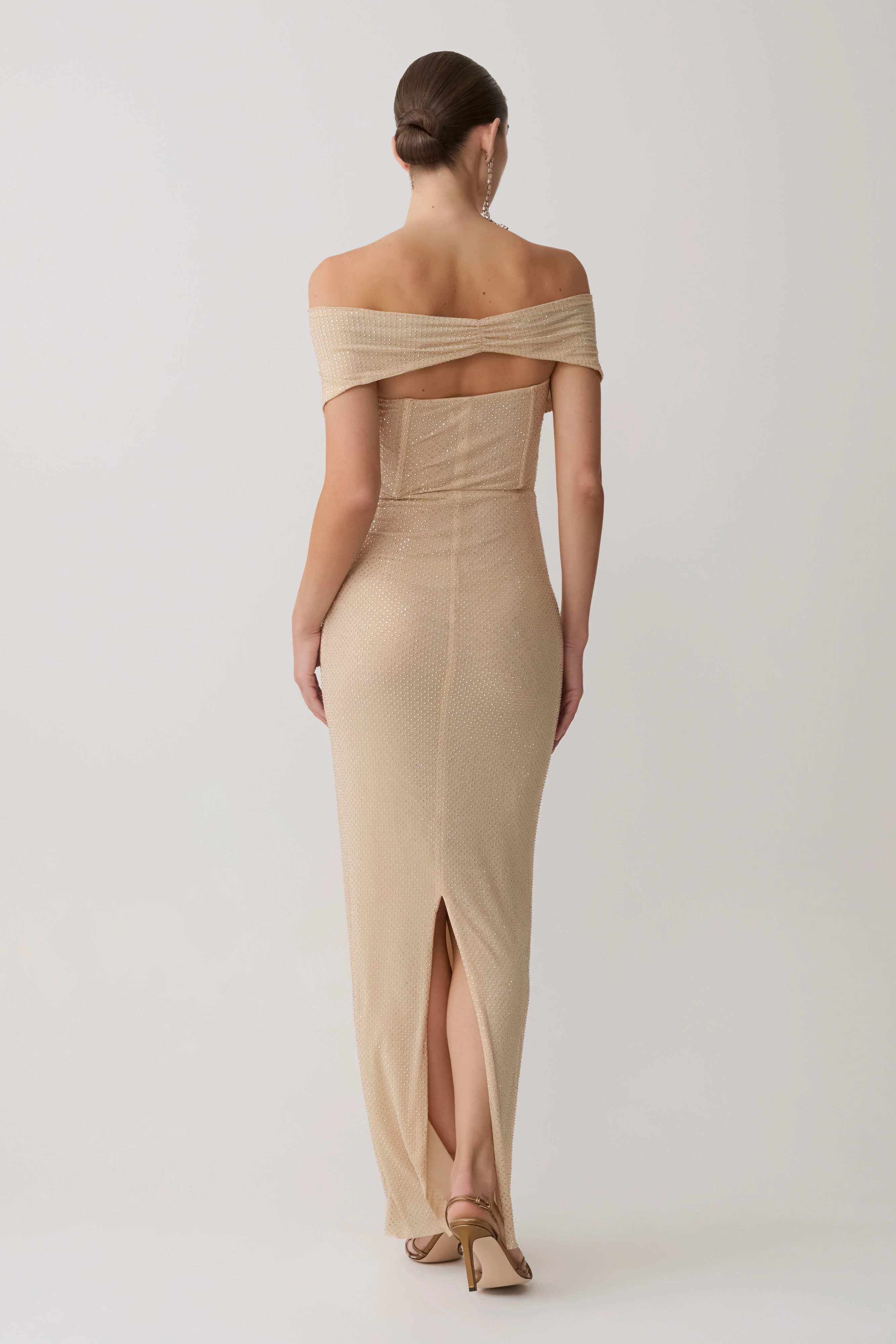 Phi Multi-Wear Cowl Diamante Maxi Dress - Gold - Image 6