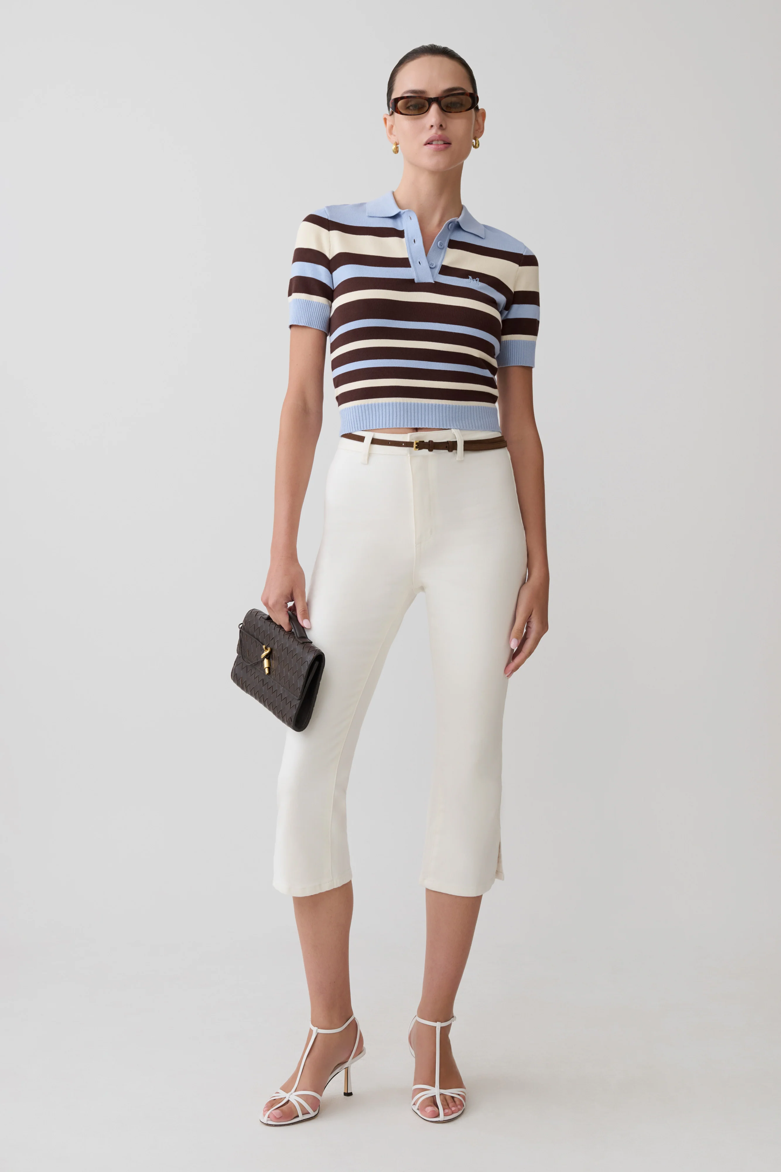 Philly Stripe Knit Button Up Top - Chocolate/Blue - Image 5