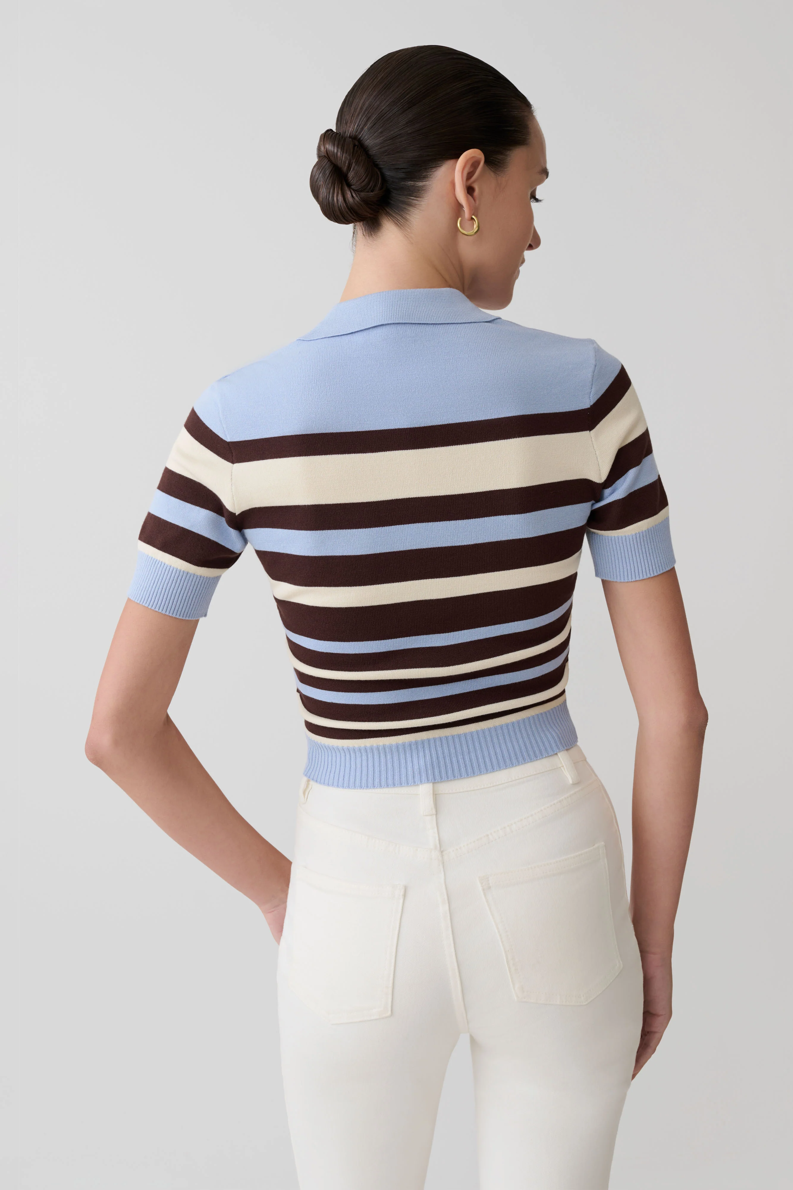 Philly Stripe Knit Button Up Top - Chocolate/Blue - Image 9