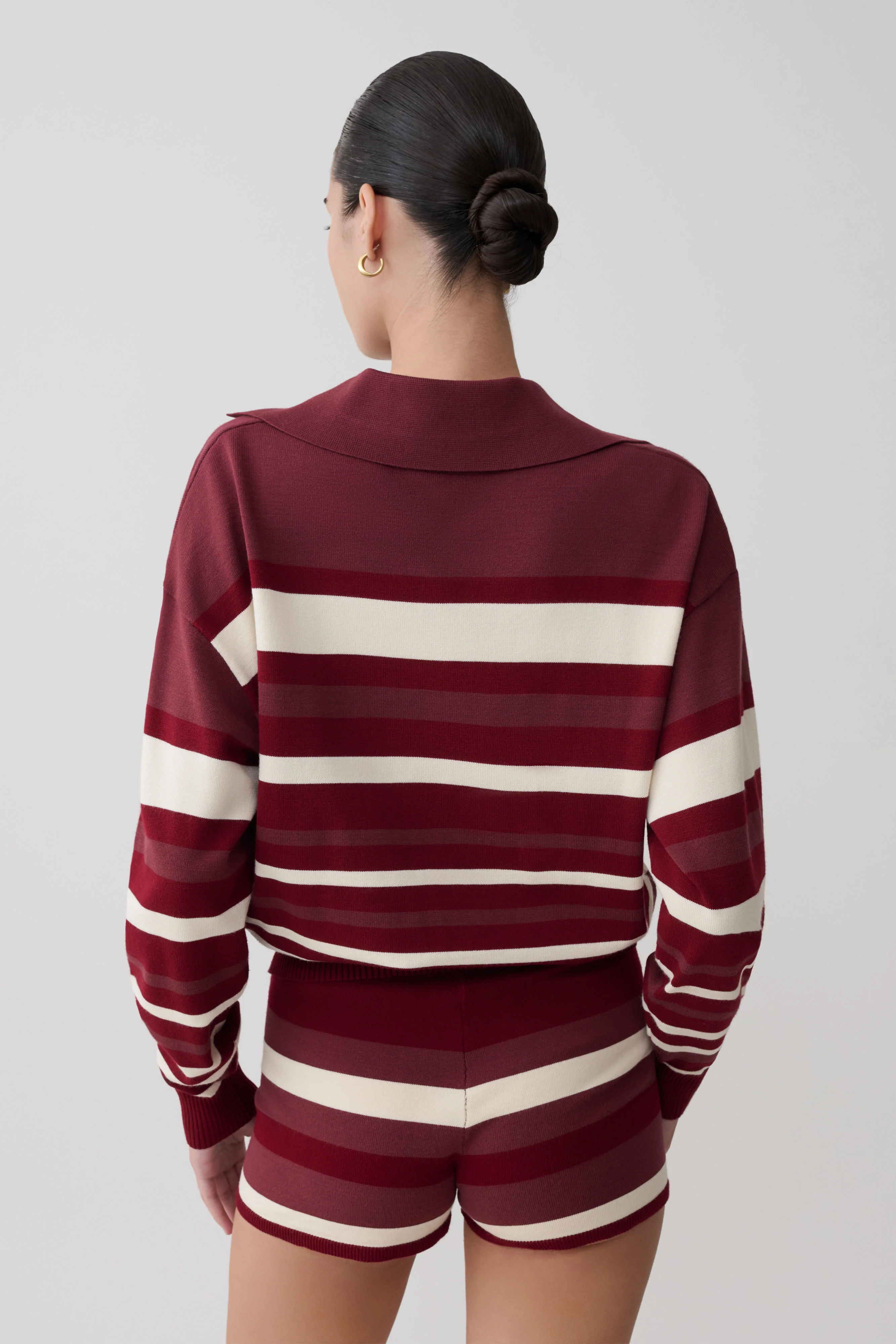 Philly Stripe Long Sleeve Knit Jumper - Burgundy/Cream - Image 2
