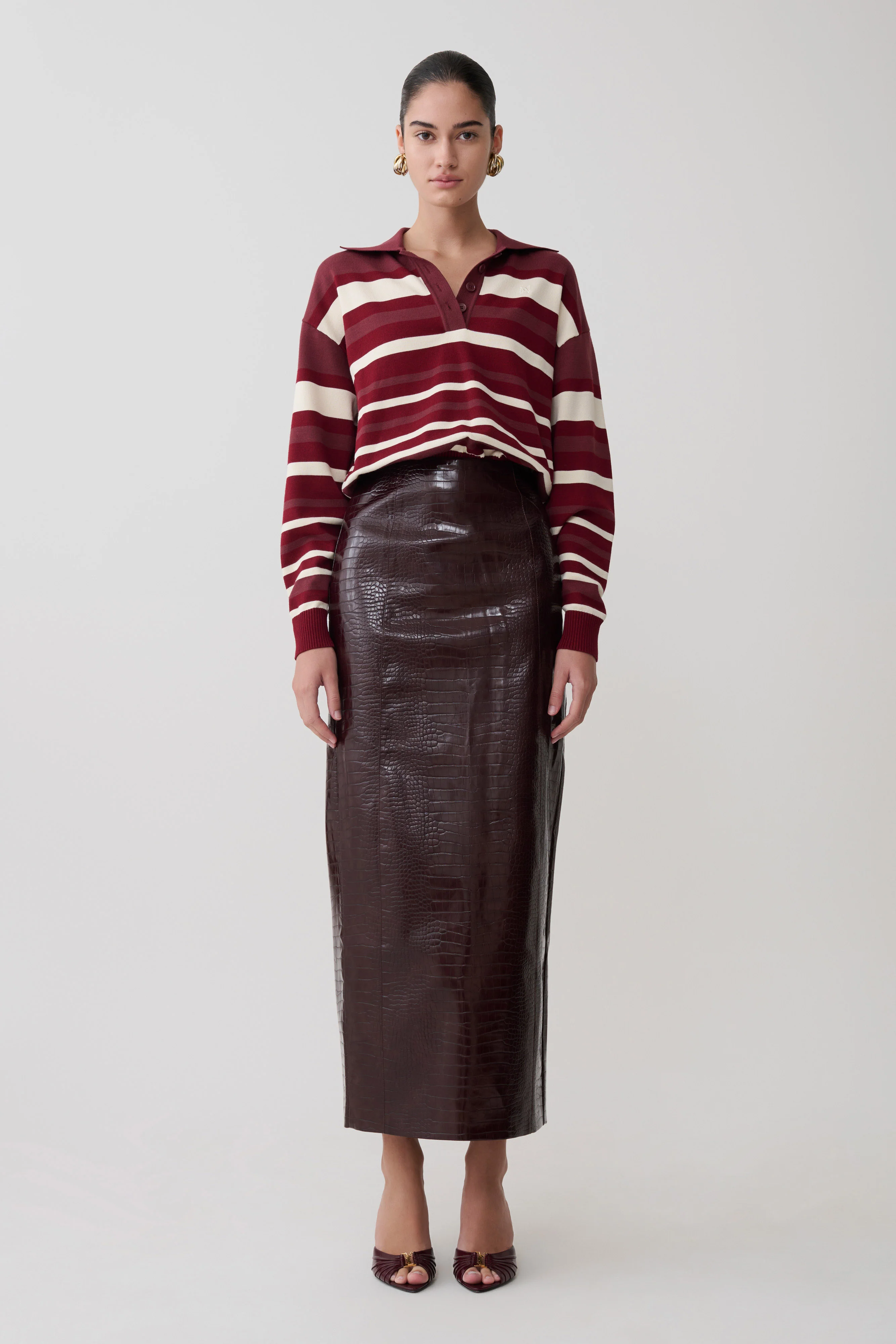 Philly Stripe Long Sleeve Knit Jumper - Burgundy/Cream - Image 6