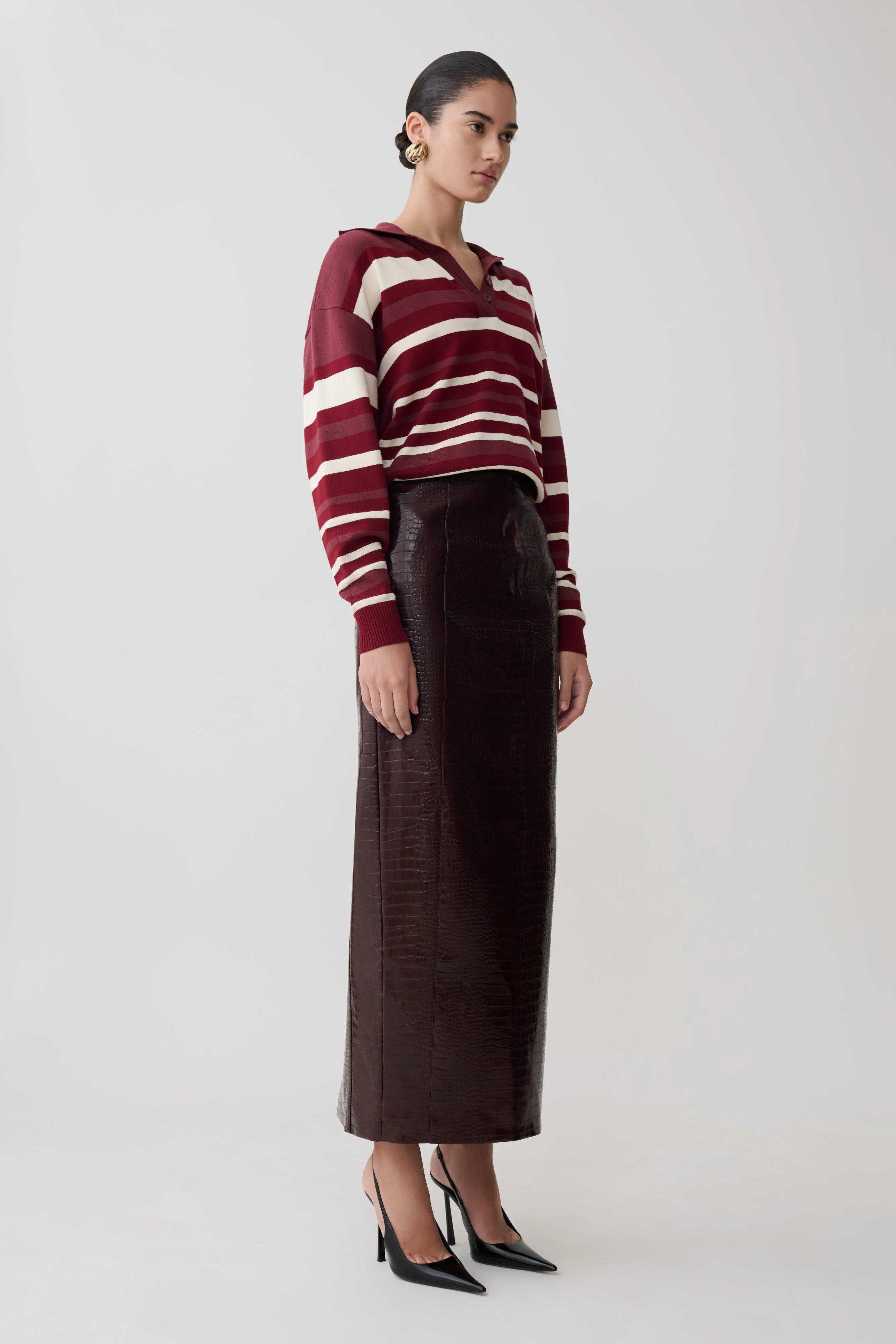 Philly Stripe Long Sleeve Knit Jumper - Burgundy/Cream - Image 8