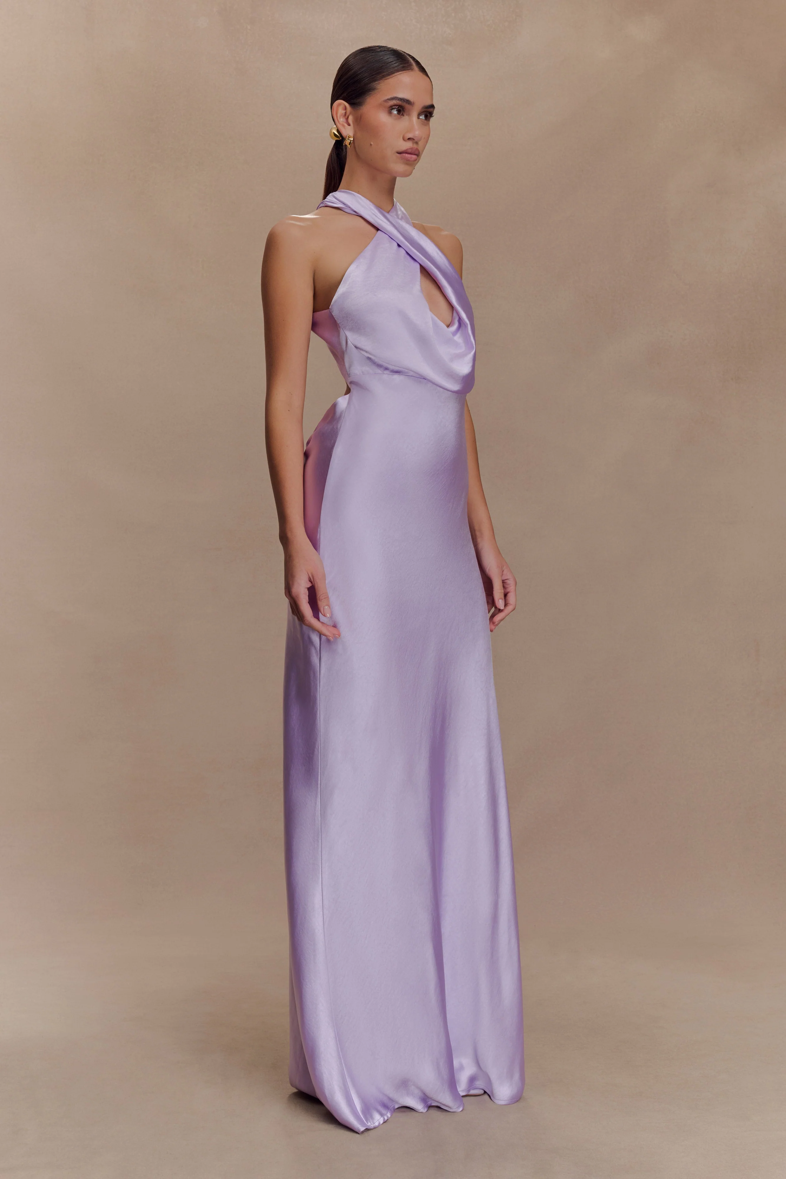Phyllis Satin Halter Maxi Dress - Lilac - Image 4
