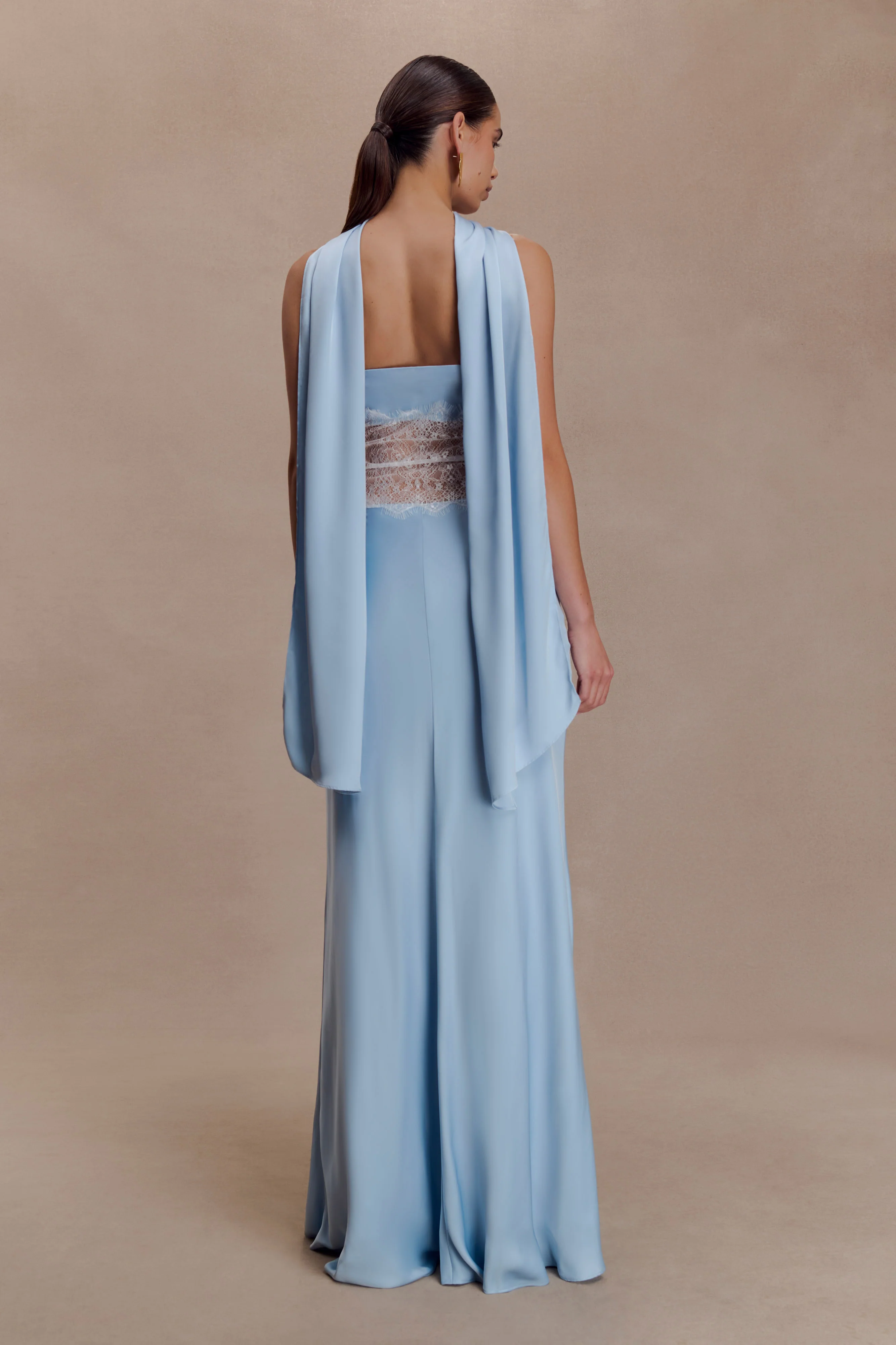 Pilar Strapless Satin And Lace Maxi Dress - Cornflower Blue - Image 4
