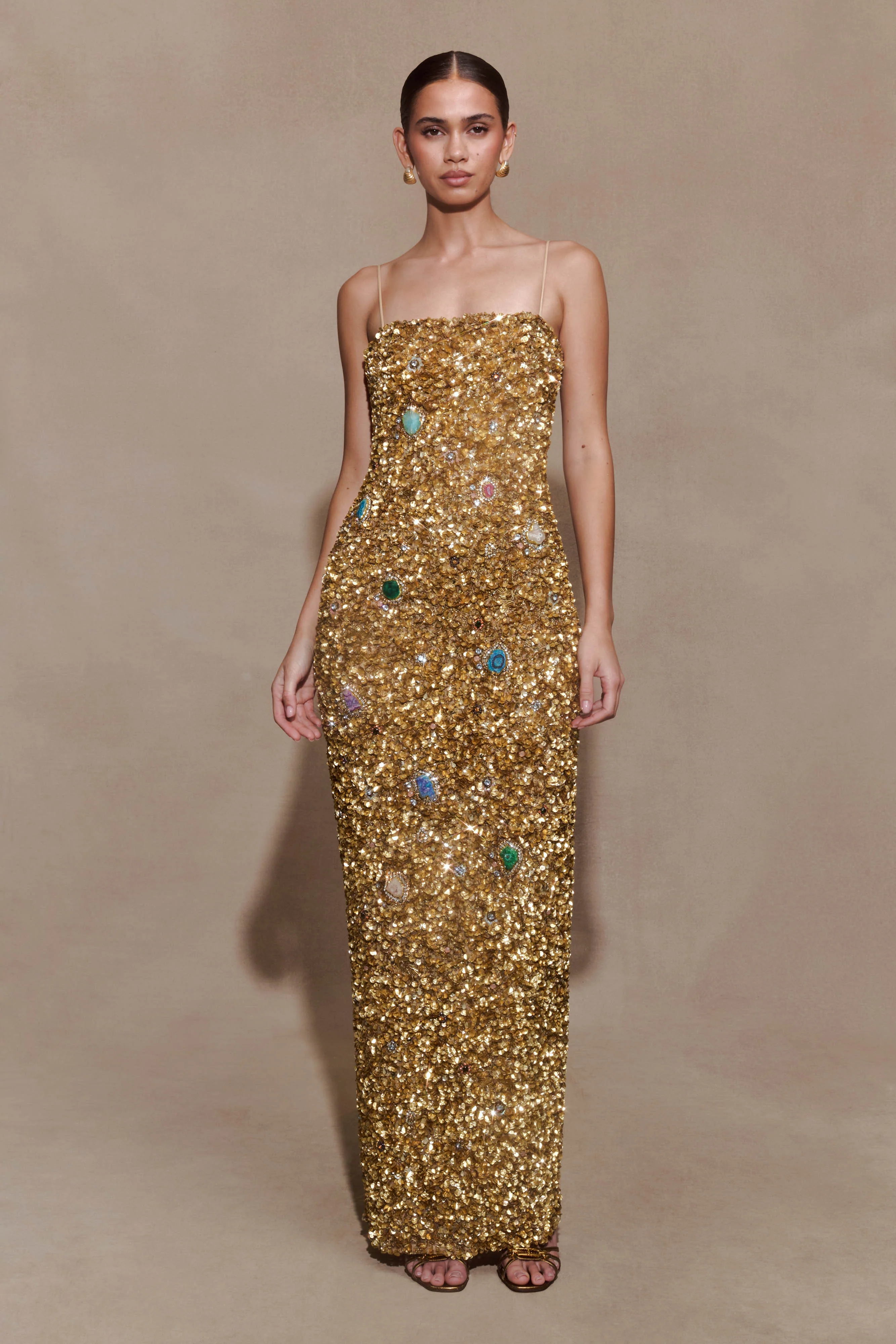 Porter Hand Beaded Midi Dress - Gold - Image 2