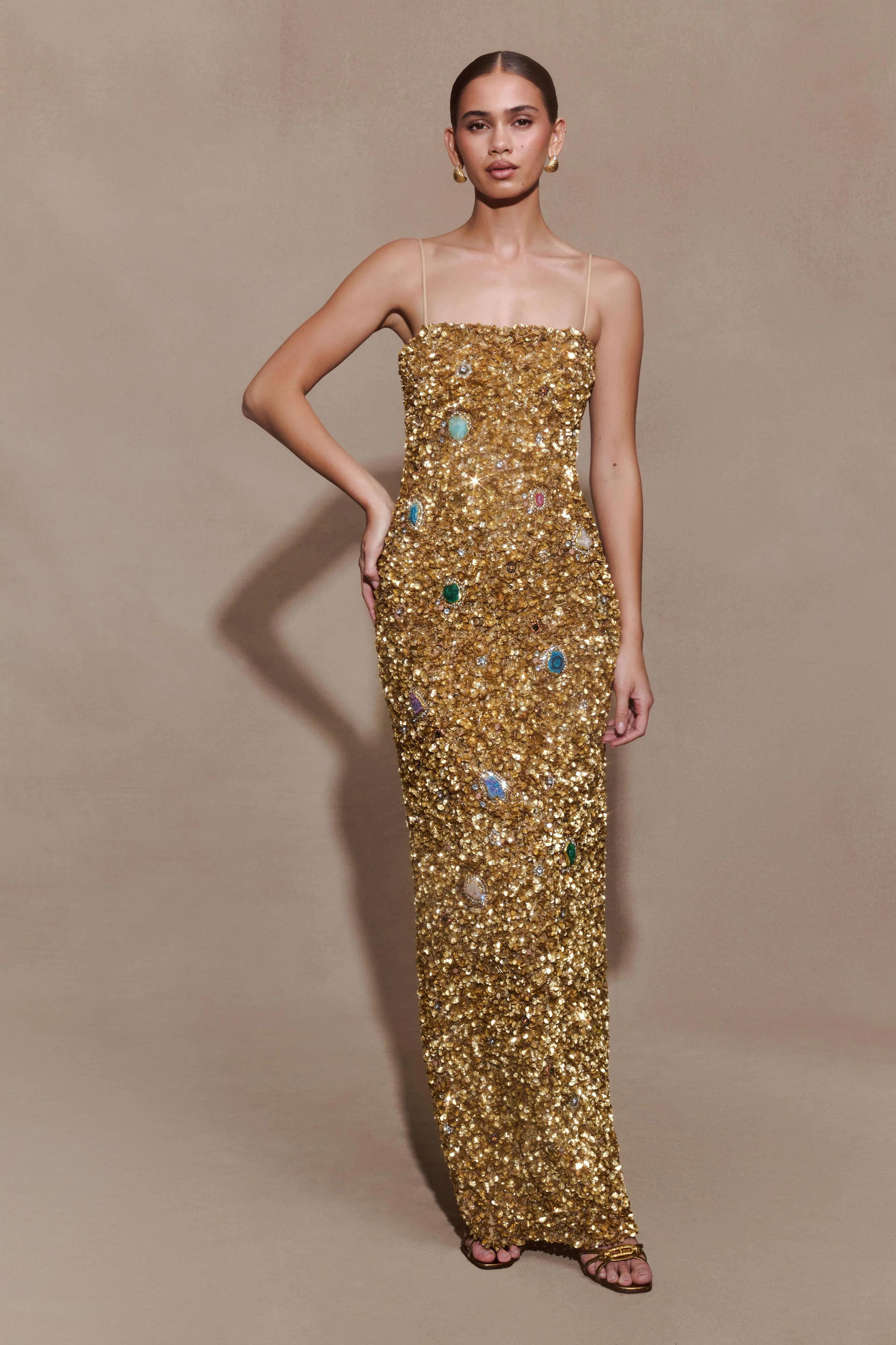 Porter Hand Beaded Midi Dress - Gold - Image 5