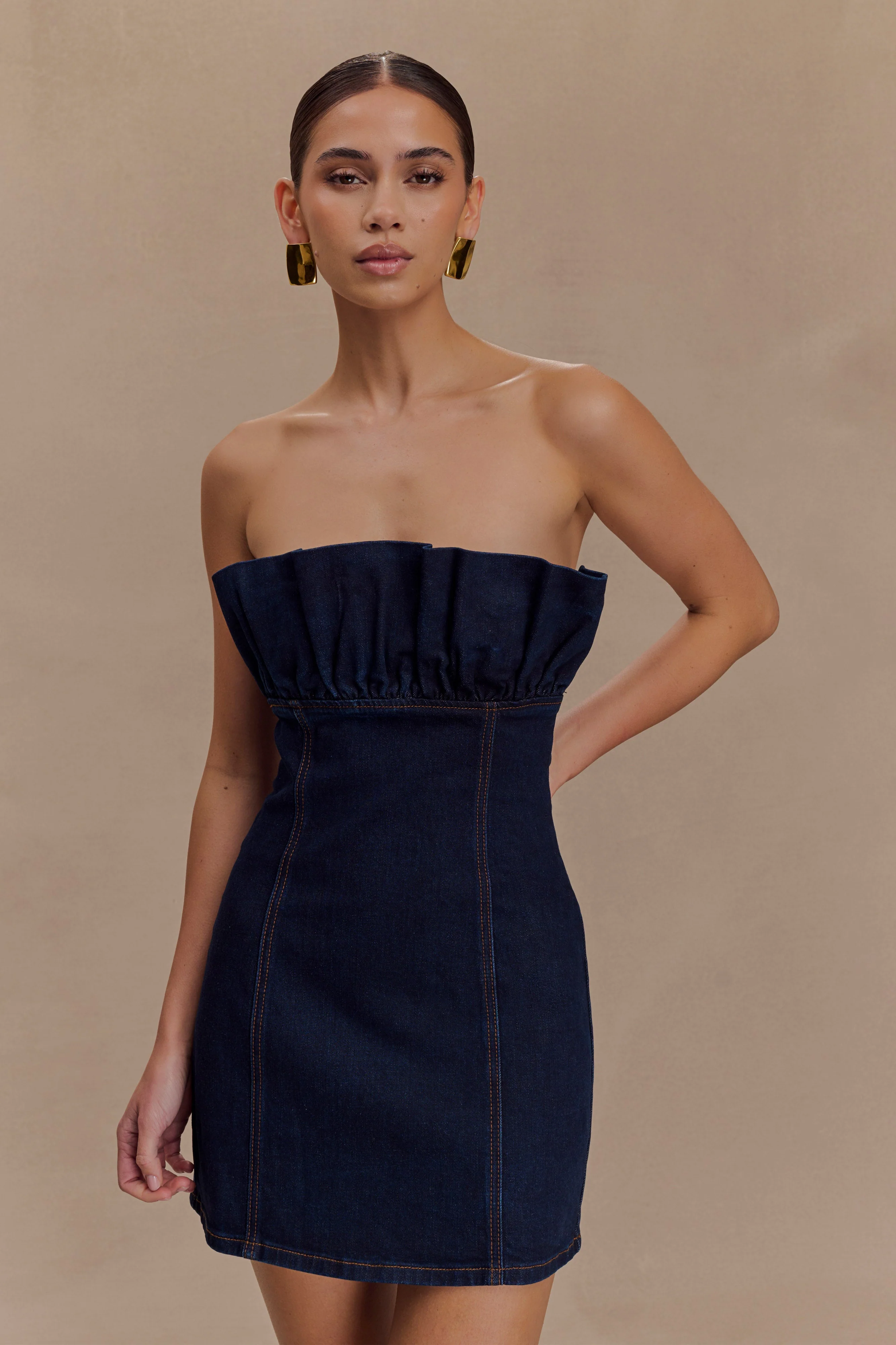 Raesha Frill Denim Mini Dress - Indigo Blue - Image 6