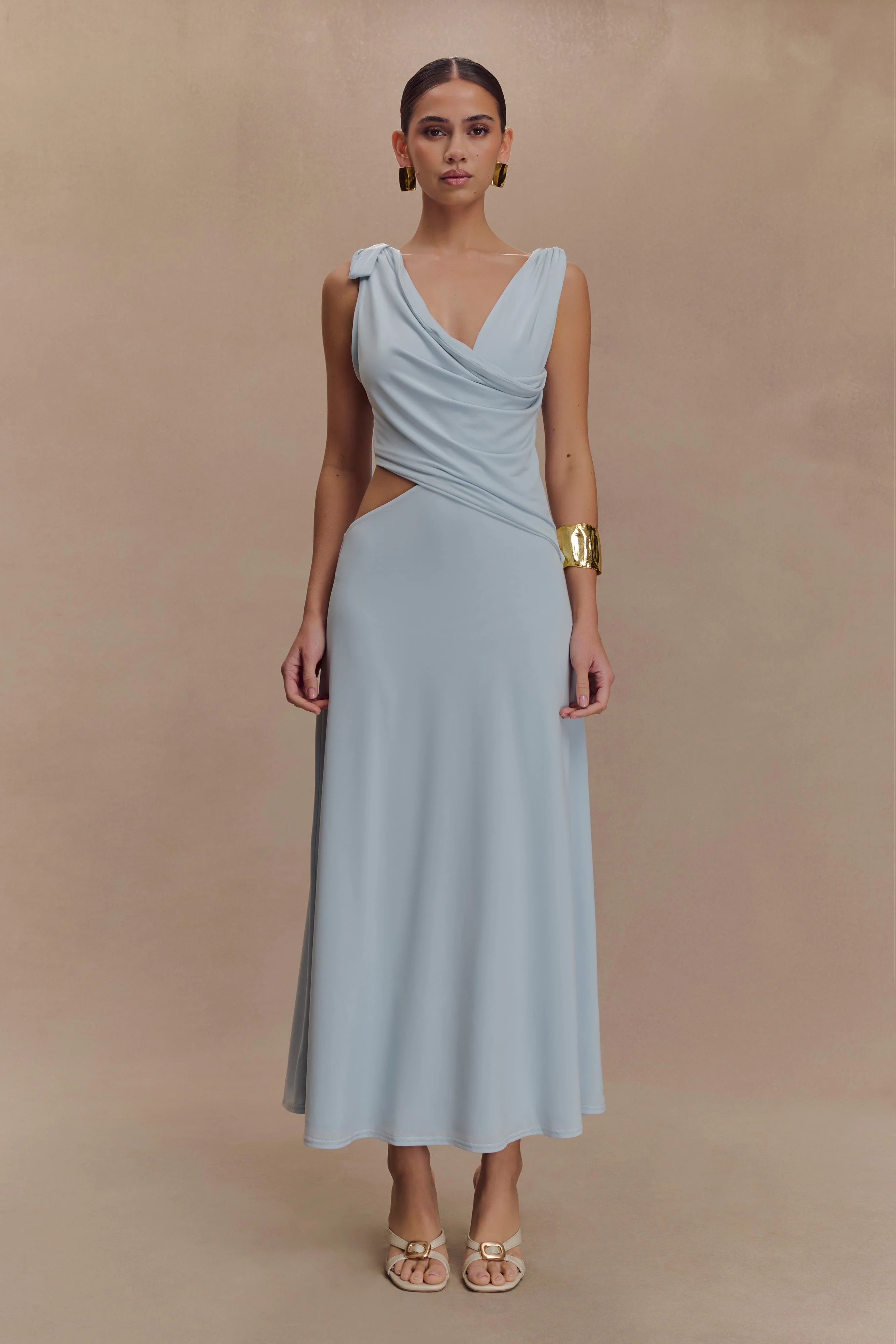Raleigh Asymmetrical Slinky Midi Dress - Pale Blue - Image 2