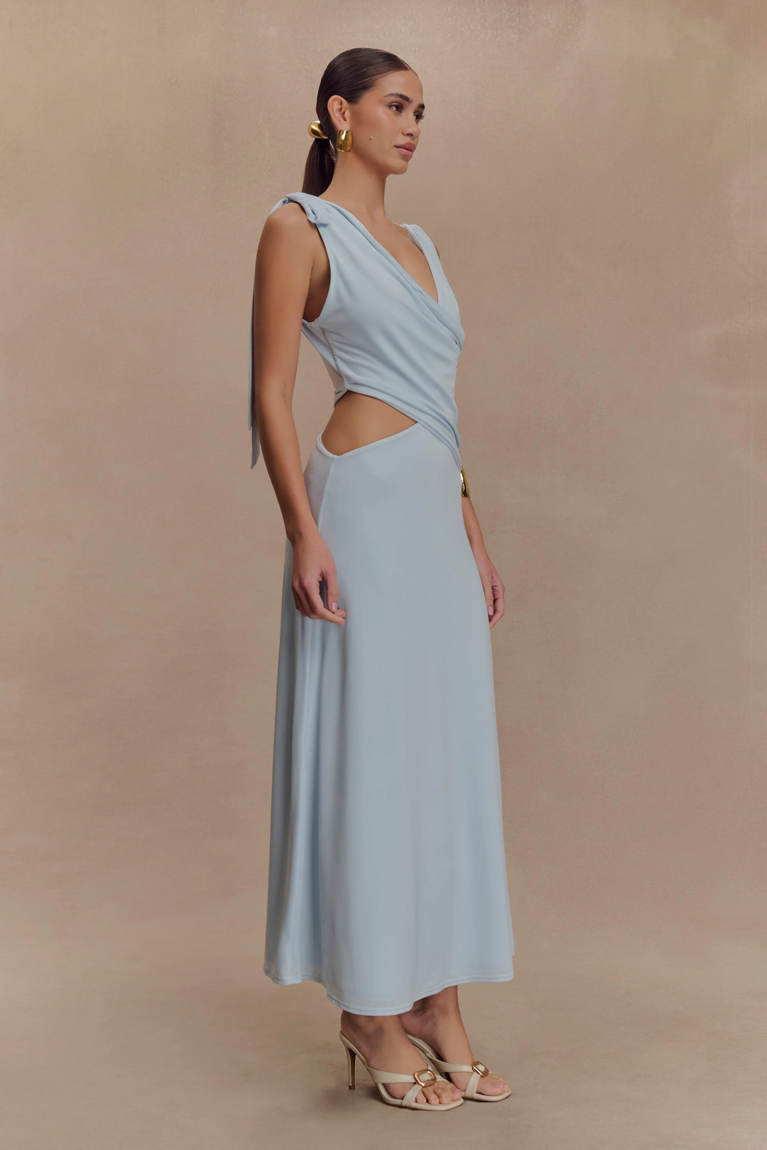 Raleigh Asymmetrical Slinky Midi Dress - Pale Blue - Image 5