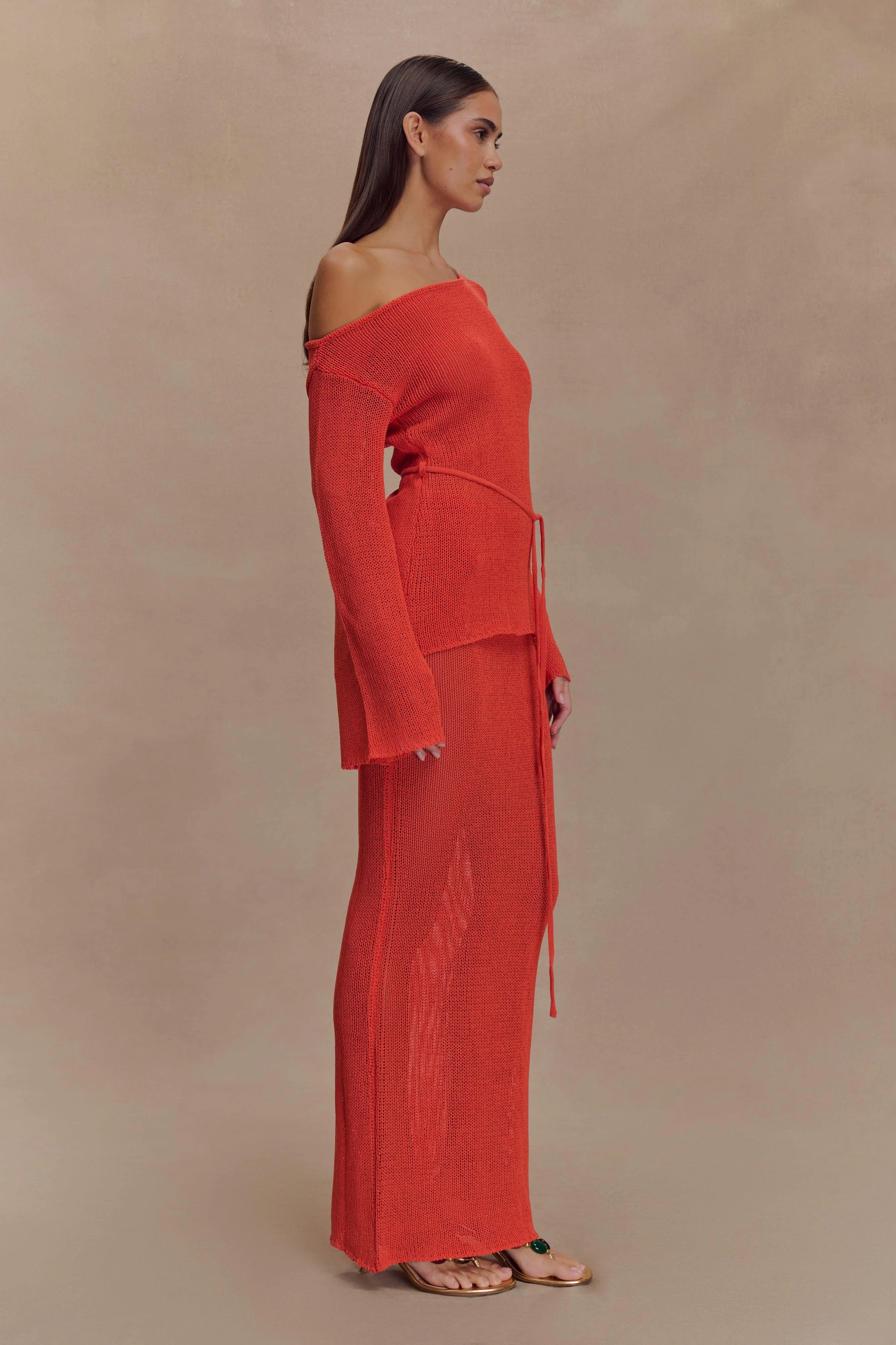 Reagan Off Shoulder Knit Top - Orange - Image 5