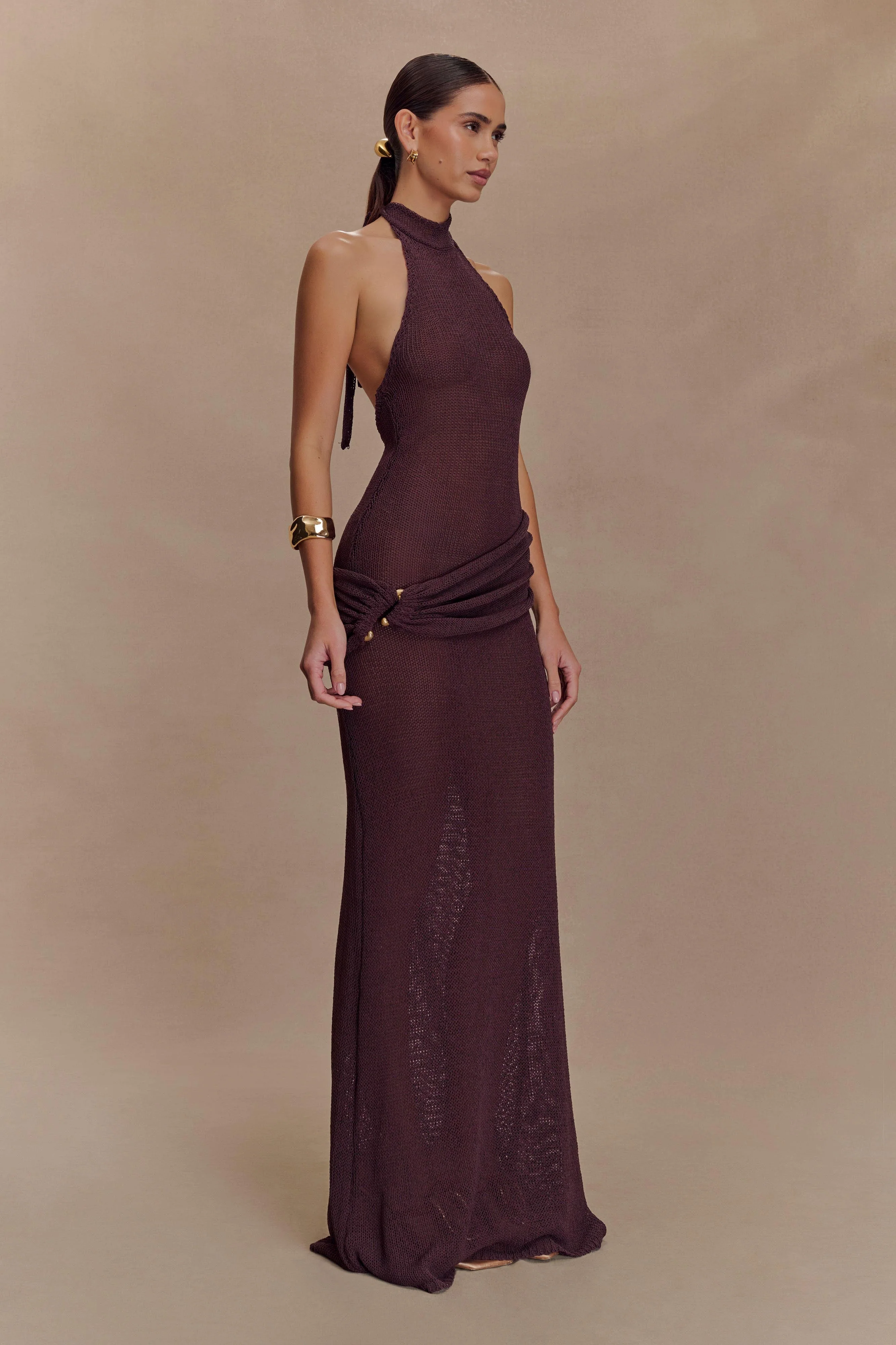Reece Halter Knit Maxi Dress - Chocolate - Image 5