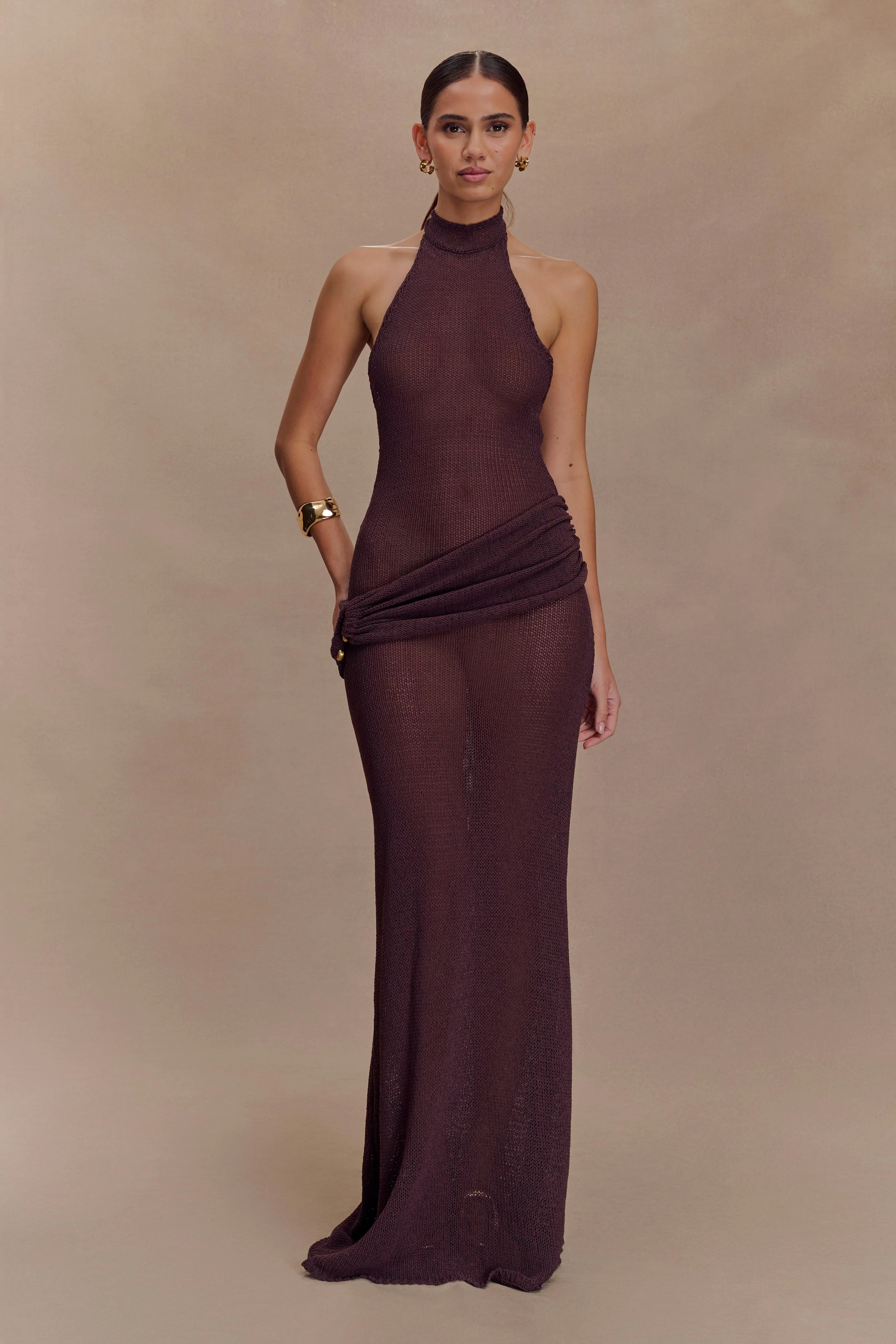 Reece Halter Knit Maxi Dress - Chocolate - Image 6