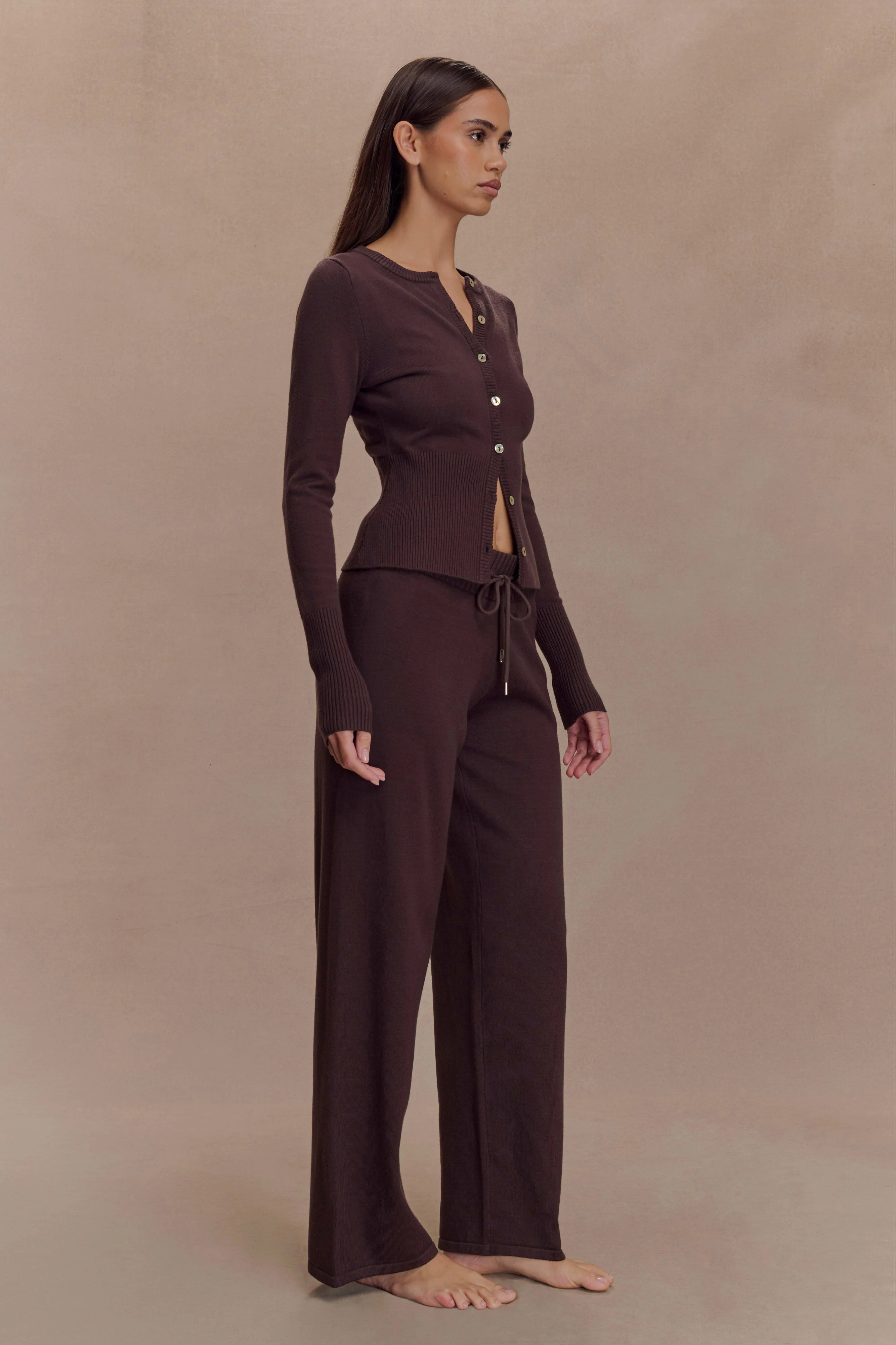 Reese Fitted Knit Cardigan - Dark Chocolate - Image 4