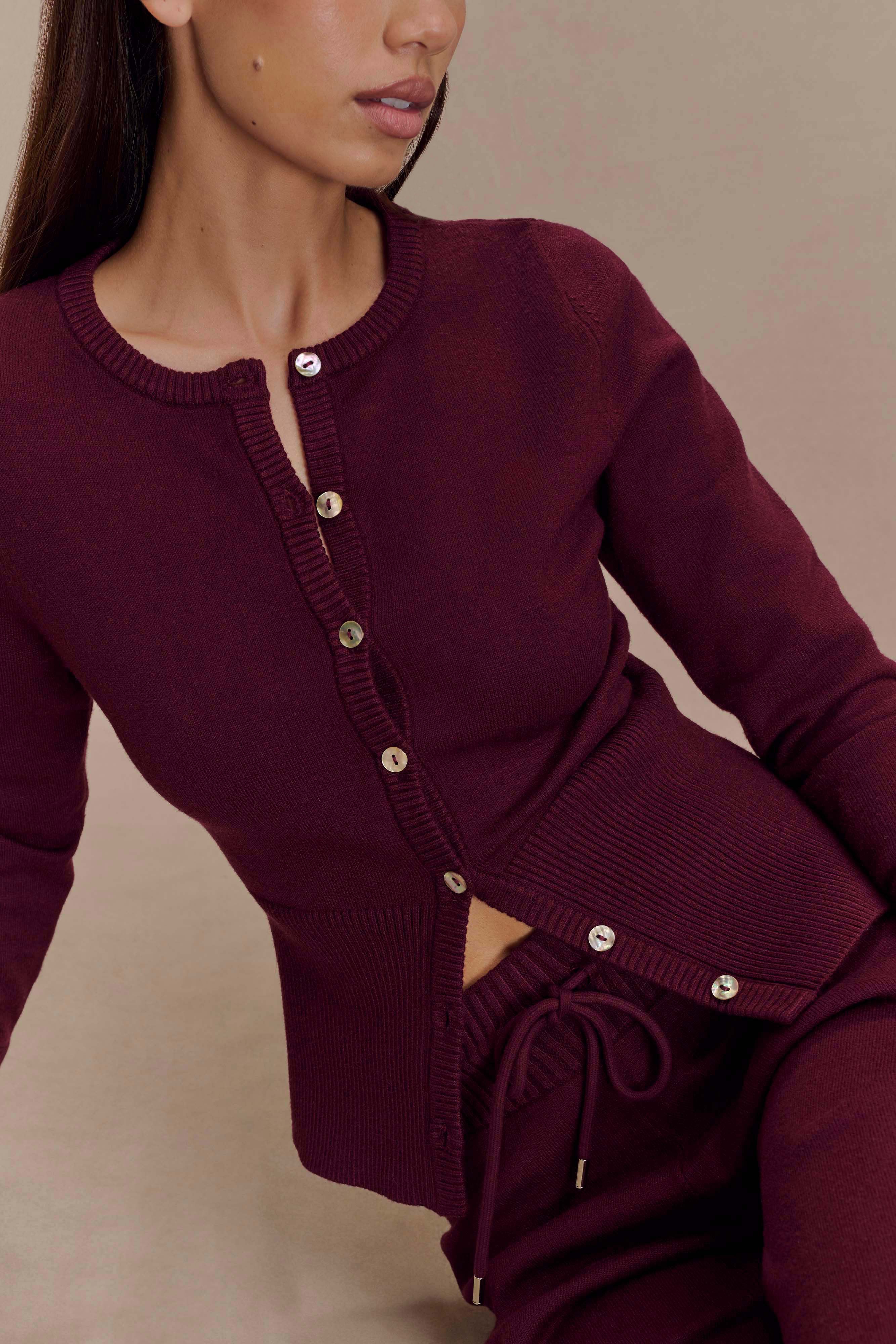 Reese Fitted Knit Cardigan - Merlot - Image 3