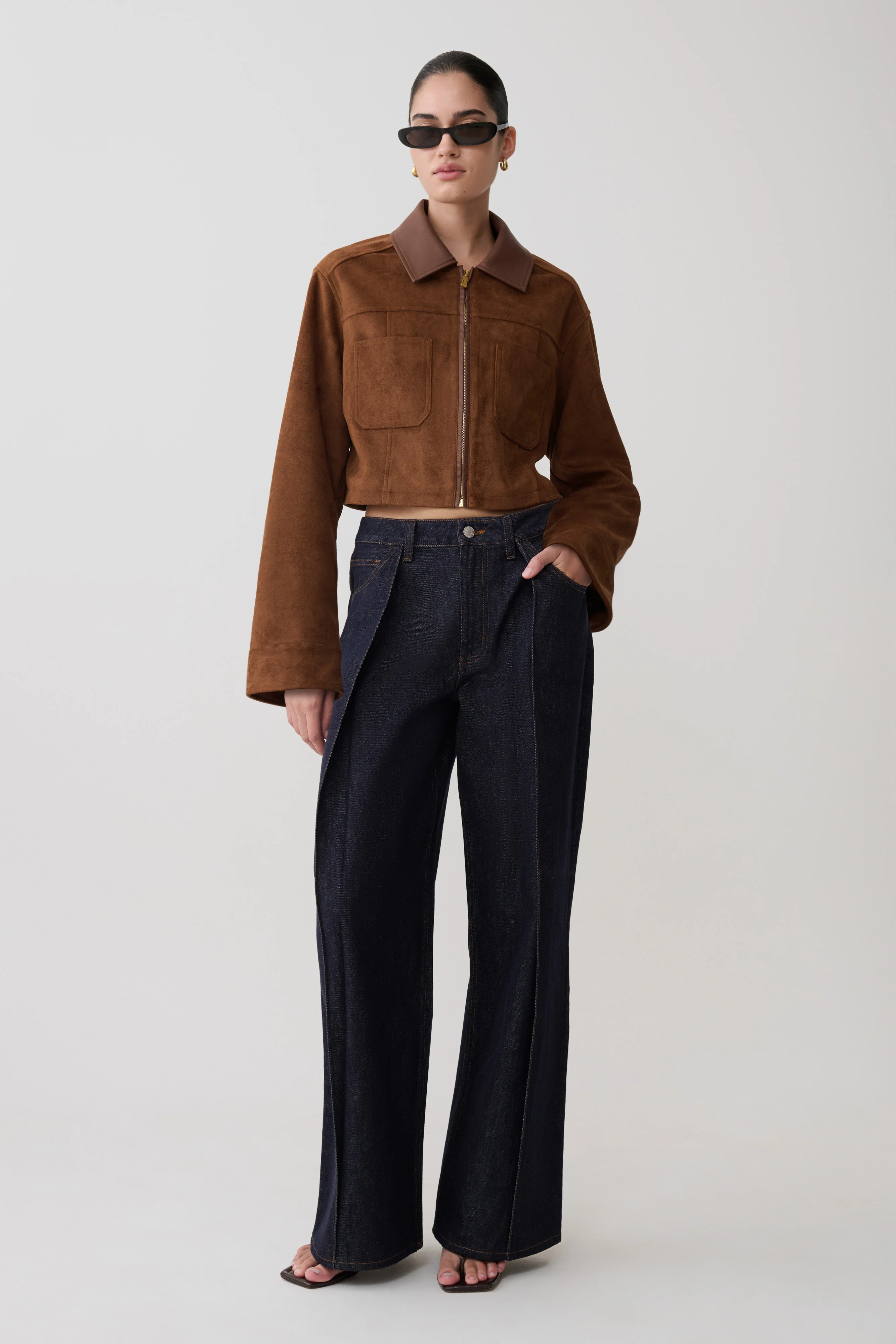 Remy Faux Suede & Leather Collared Jacket - Tan - Image 4