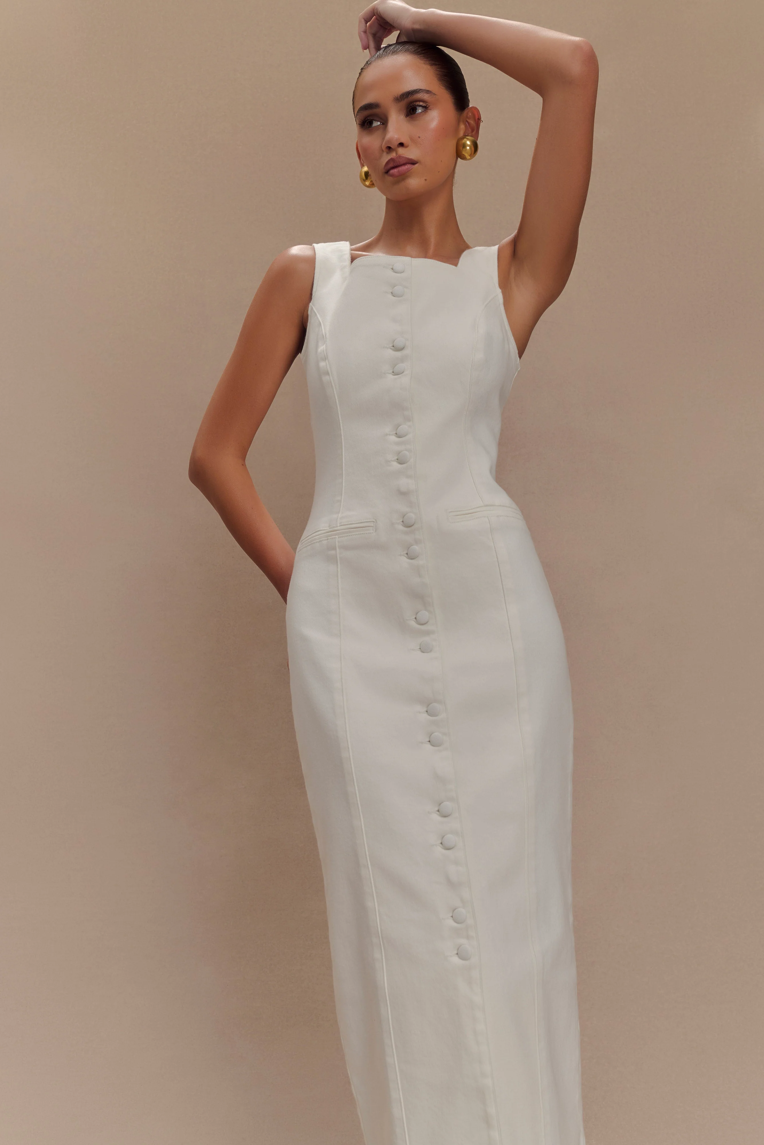 Reyna Denim Midi Dress - White - Image 3