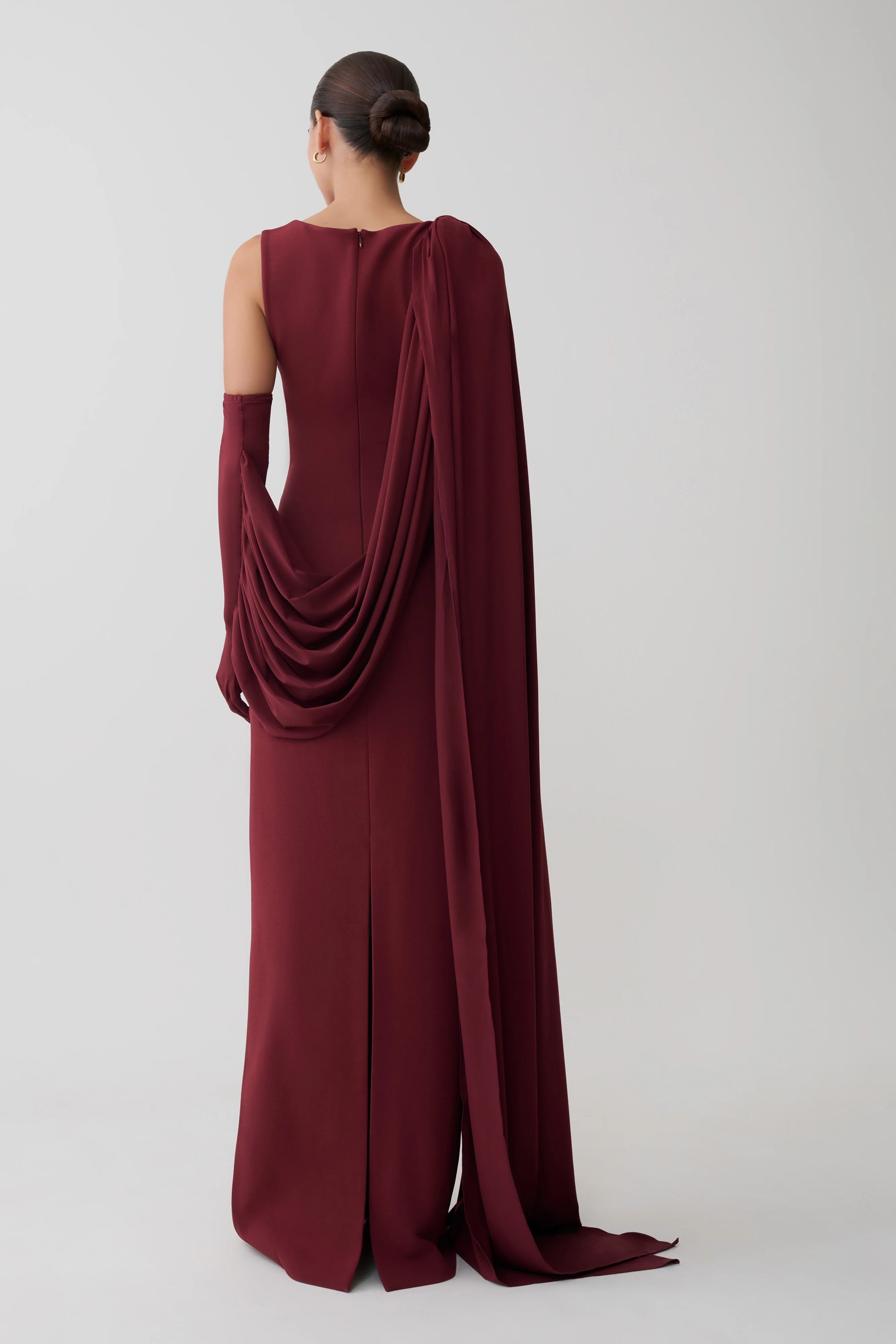 Rhea Detachable Cape Jersey Maxi Dress - Wine - Image 2