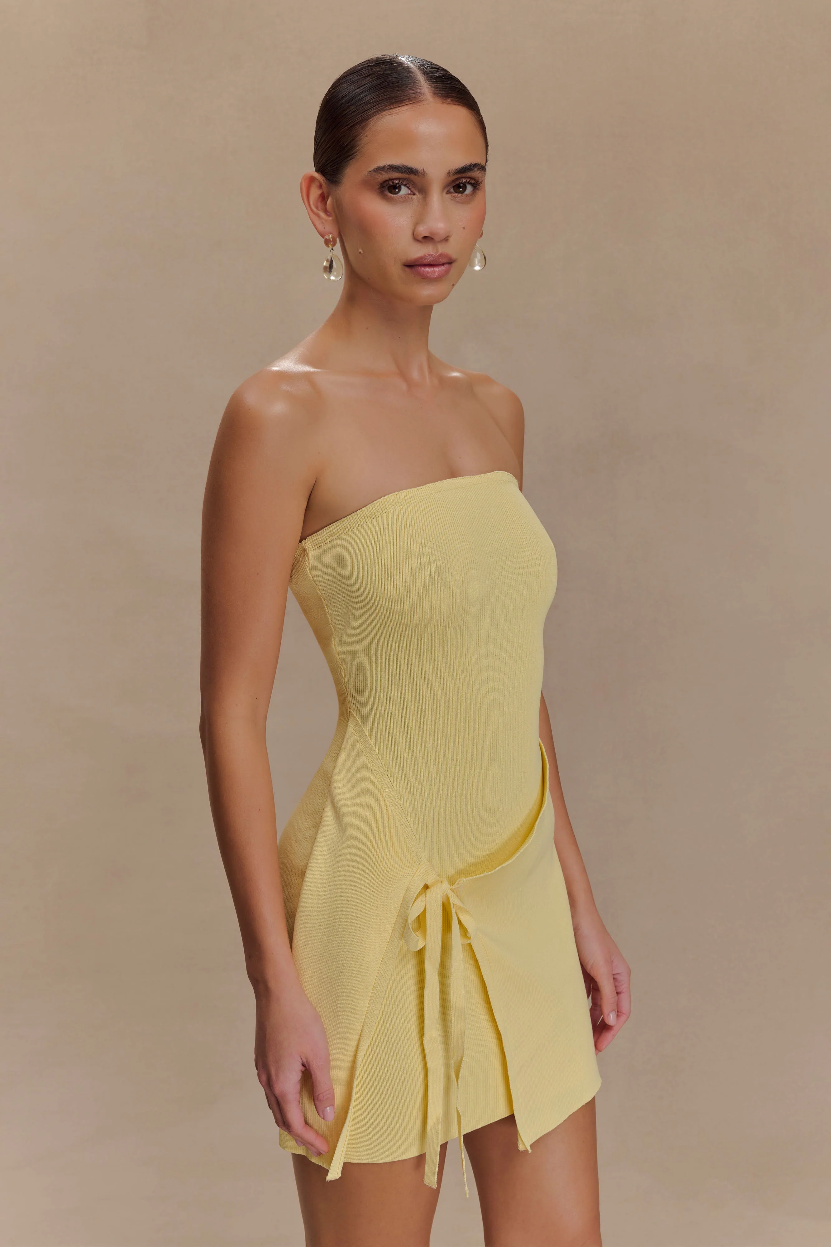 Rian Strapless Knit Mini Dress - Lemon - Image 4