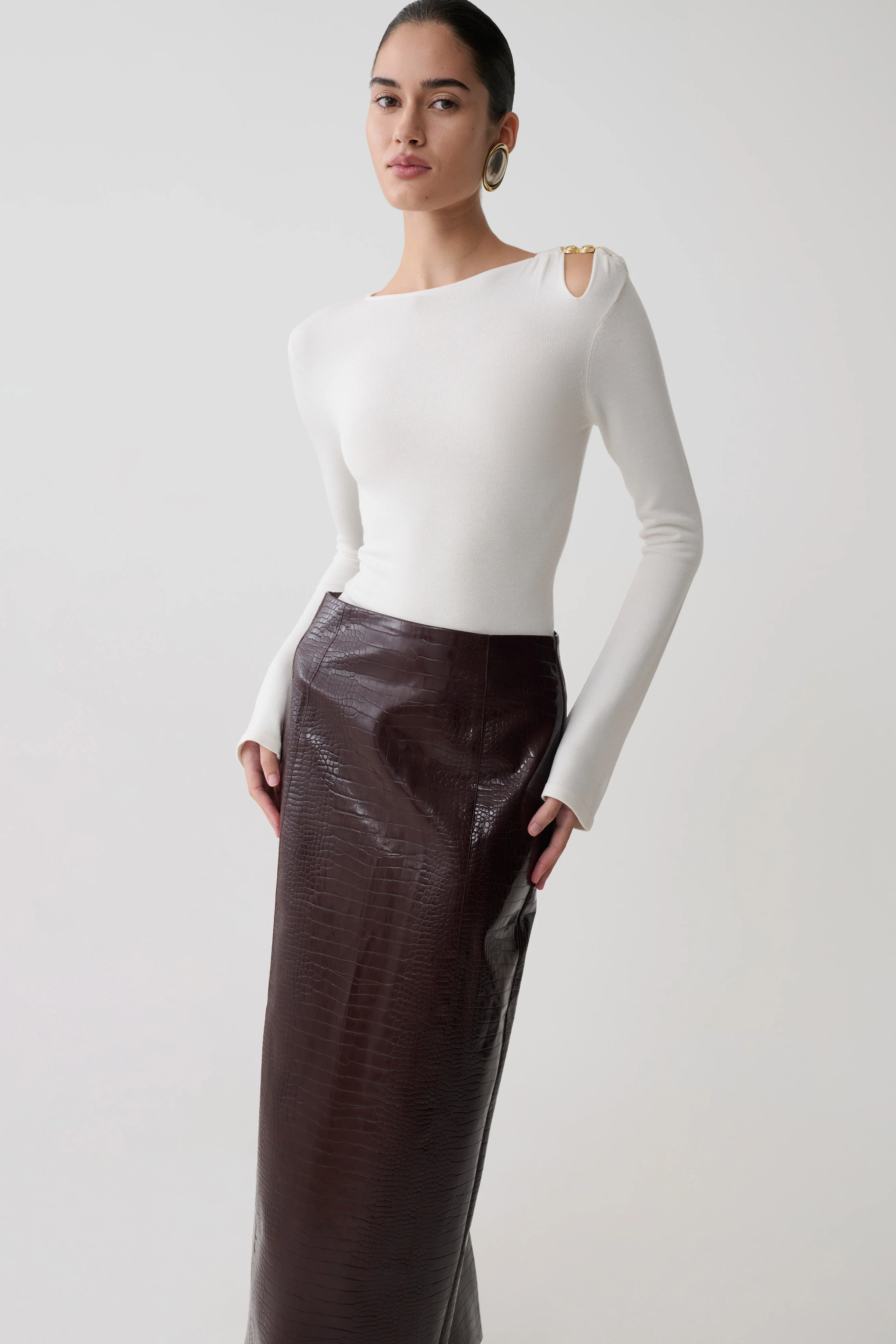 Ricky Knit Long Sleeve Longline Top - Ivory - Image 3