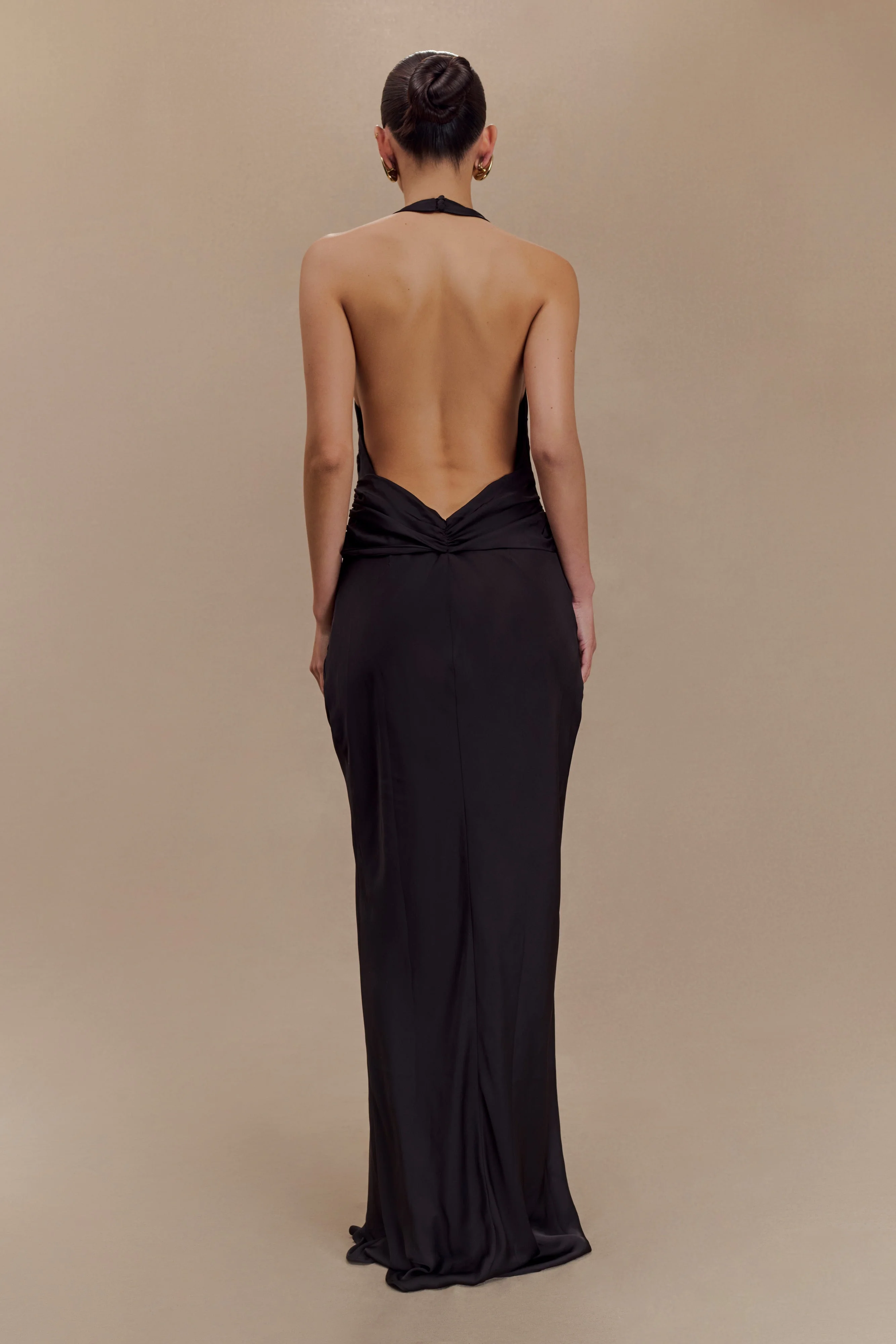 Rinna Satin Halter Maxi Dress - Black - Image 2
