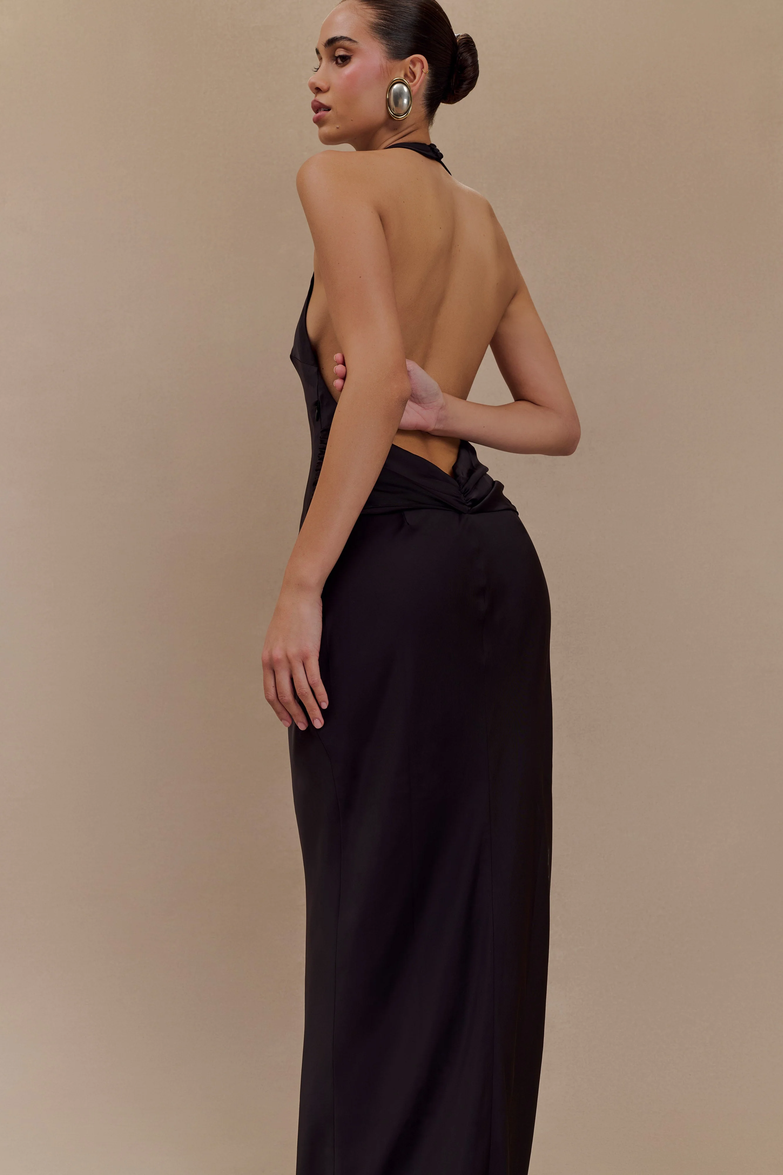 Rinna Satin Halter Maxi Dress - Black - Image 3