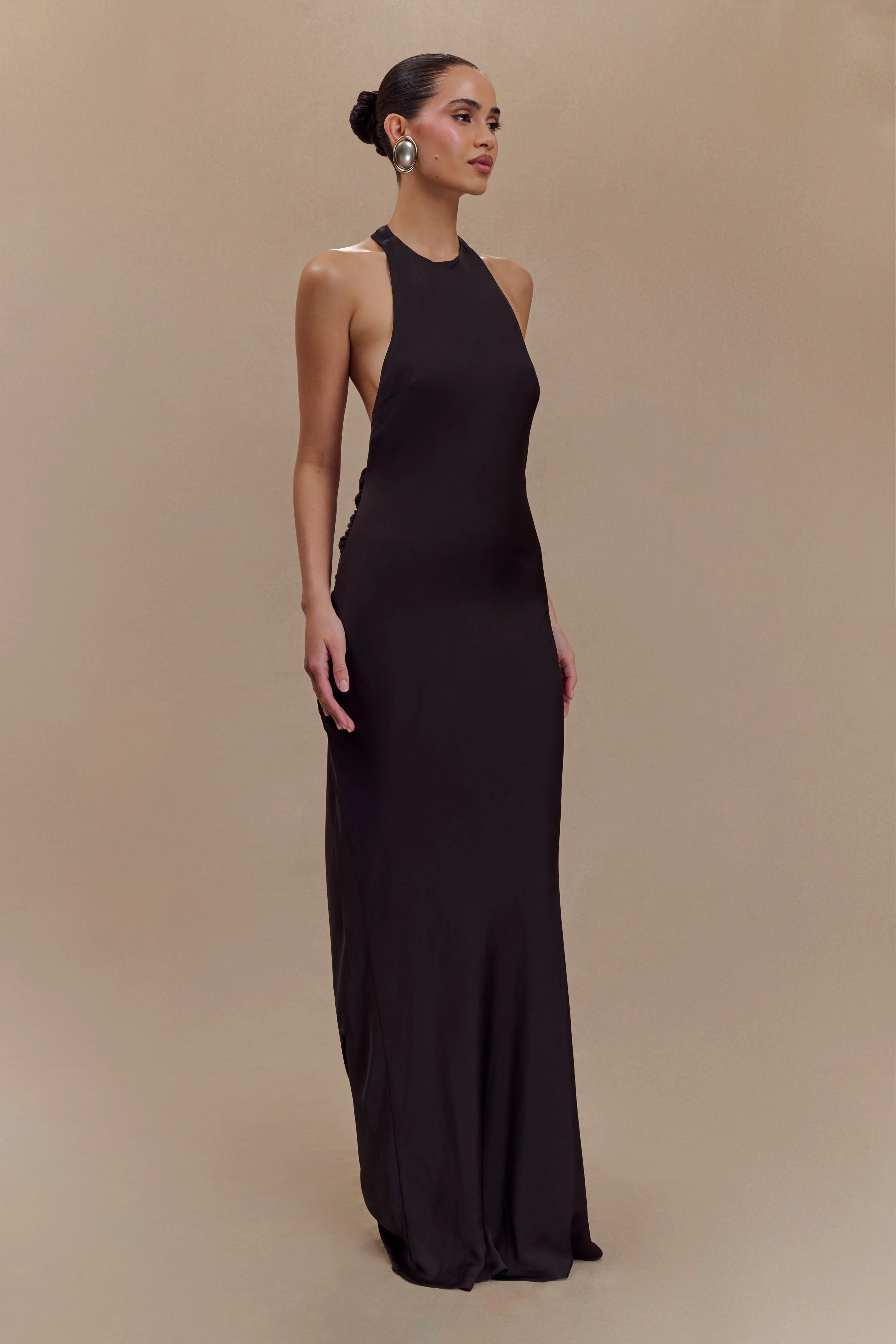Rinna Satin Halter Maxi Dress - Black - Image 4