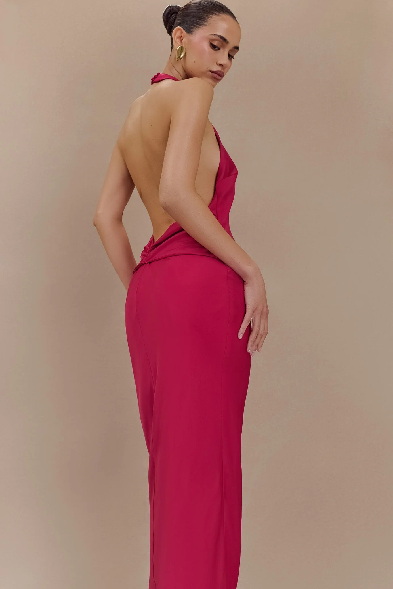 Rinna Satin Halter Maxi Dress - Pink Cherry - Image 5