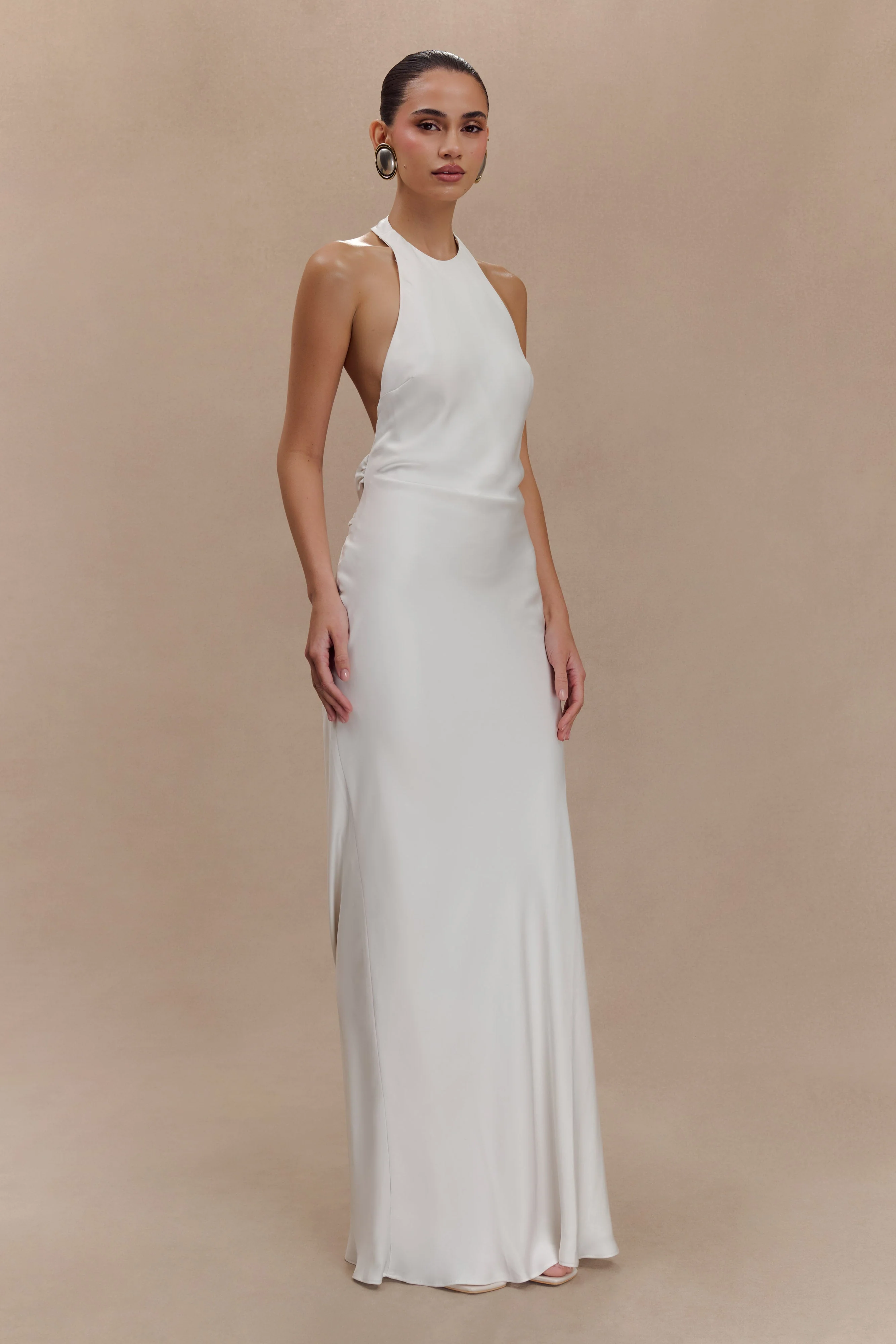 Rinna Satin Halter Maxi Dress - Ivory - Image 4
