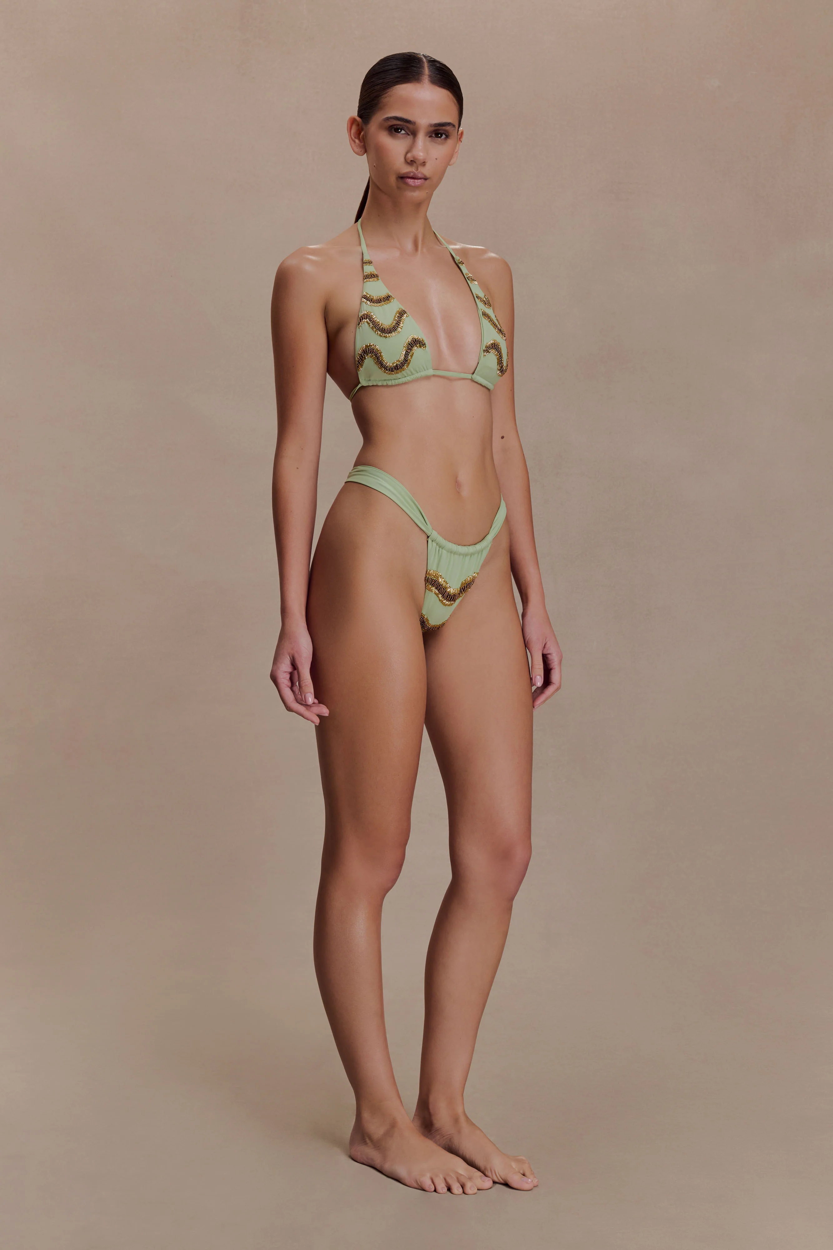 Robyn Beaded Triangle Bikini Top - Sage - Image 8