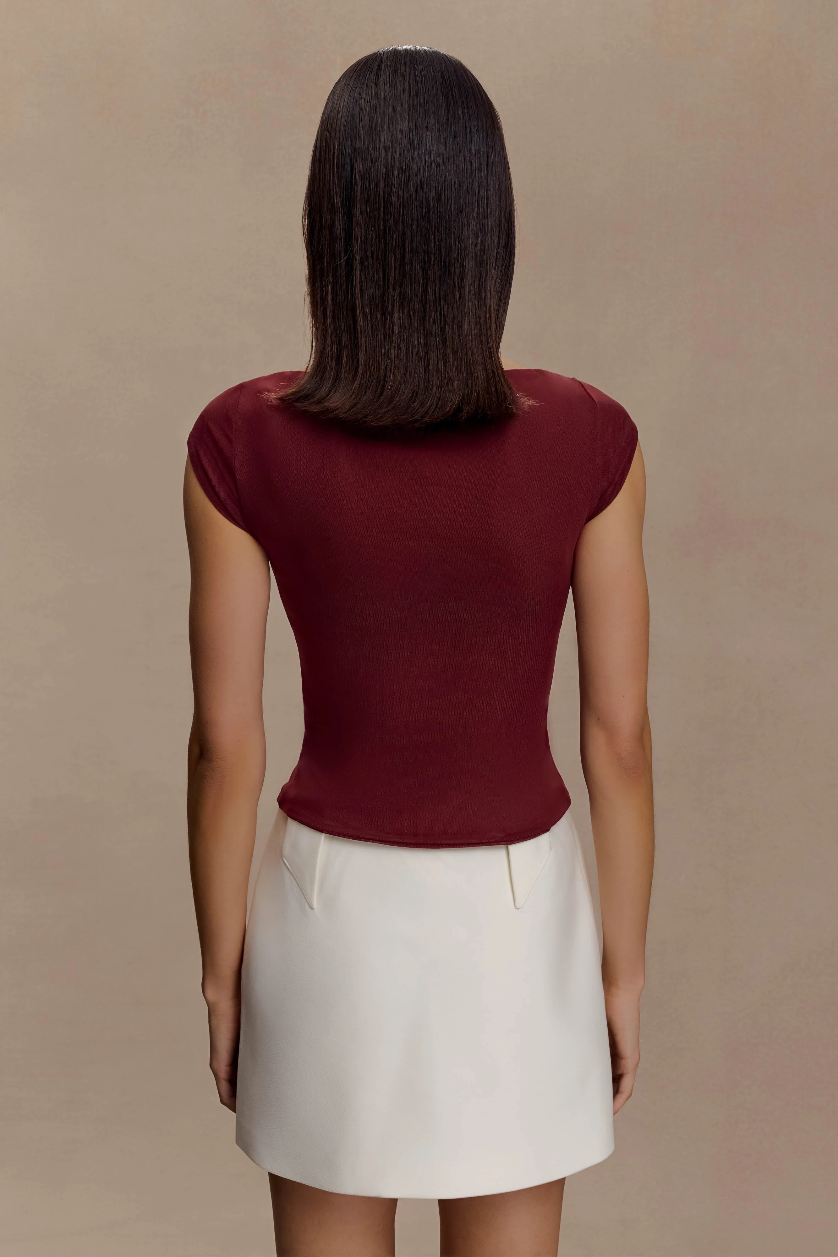 Romana Short Sleeve Mesh Top - Burgundy - Image 2