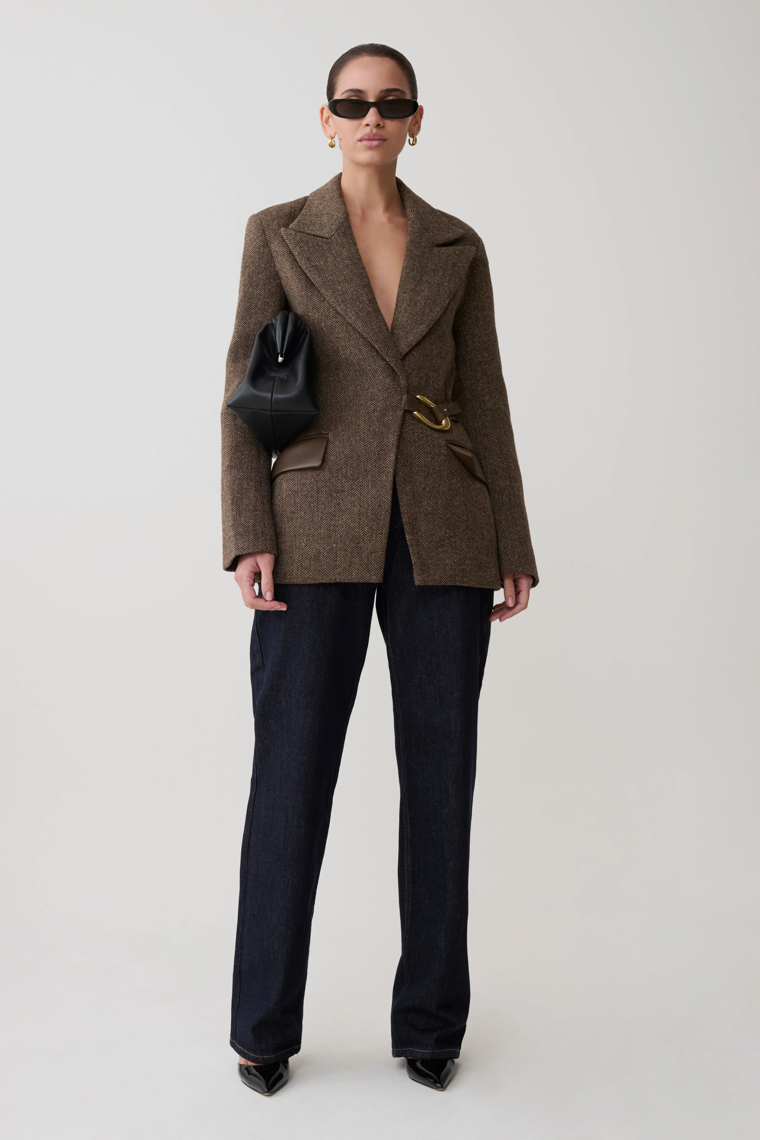 Romy Structured Blazer With Hardware - Herringbone - Image 6