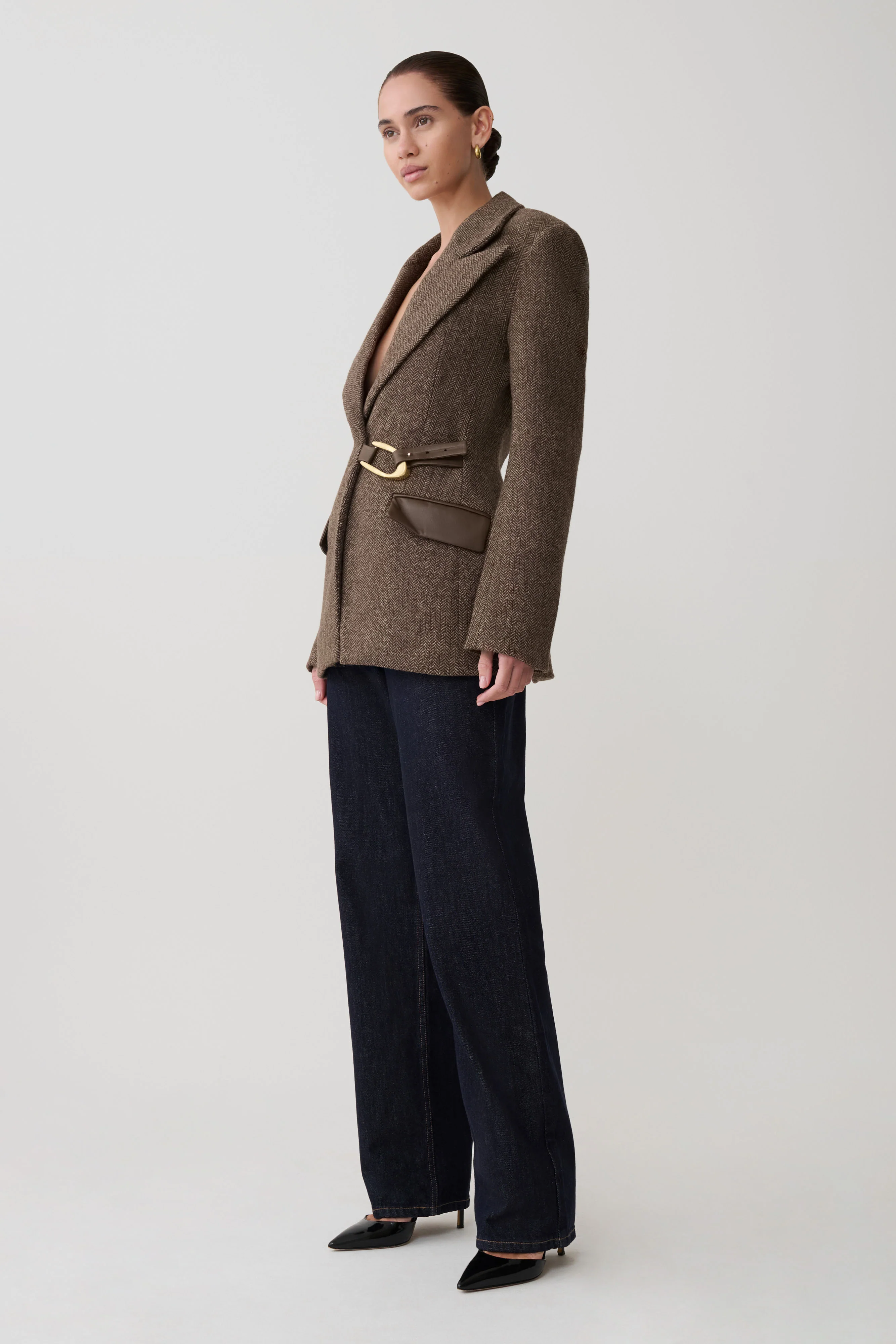 Romy Structured Blazer With Hardware - Herringbone - Image 8