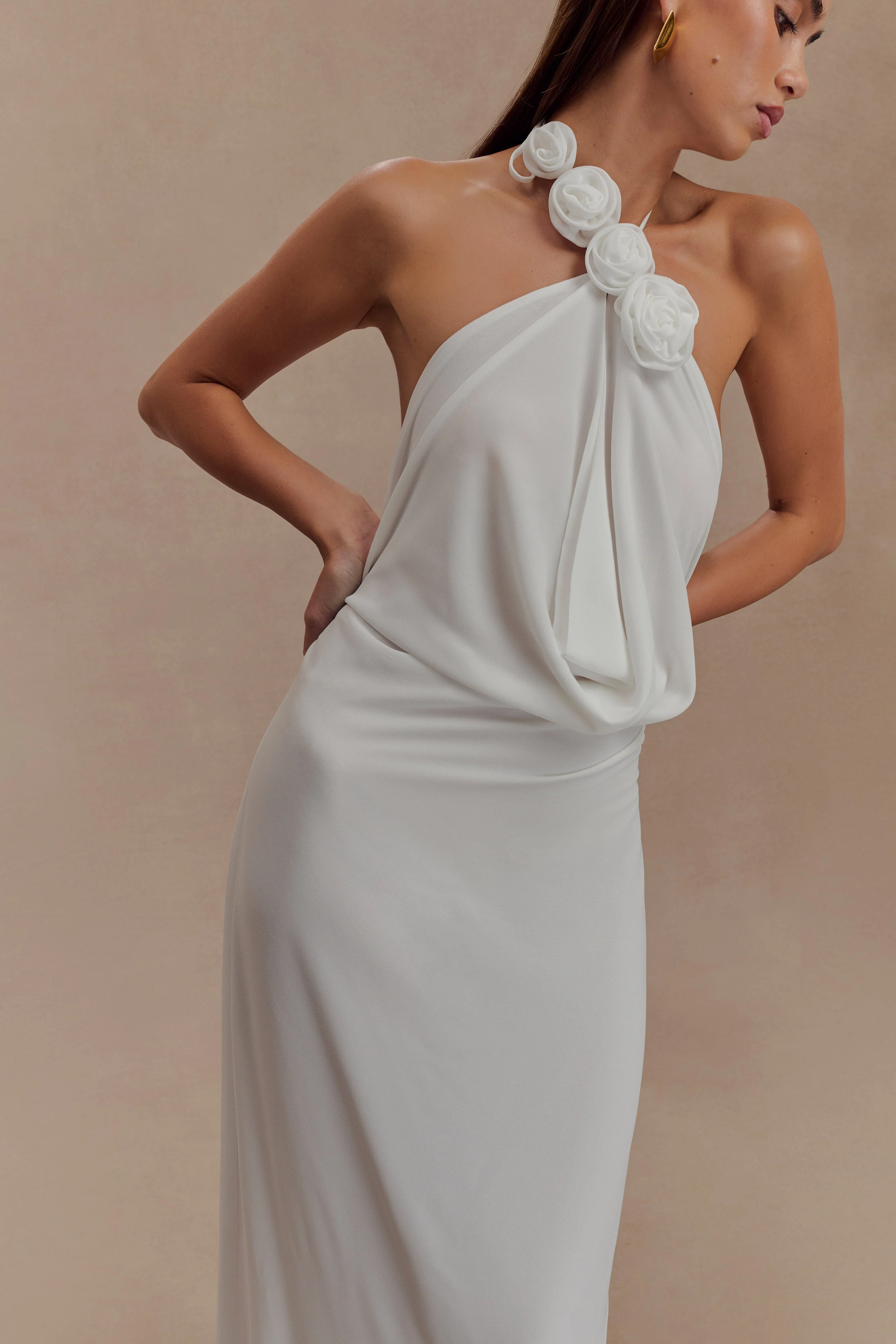Rosalia Cowl Neck Maxi Dress - White - Image 3