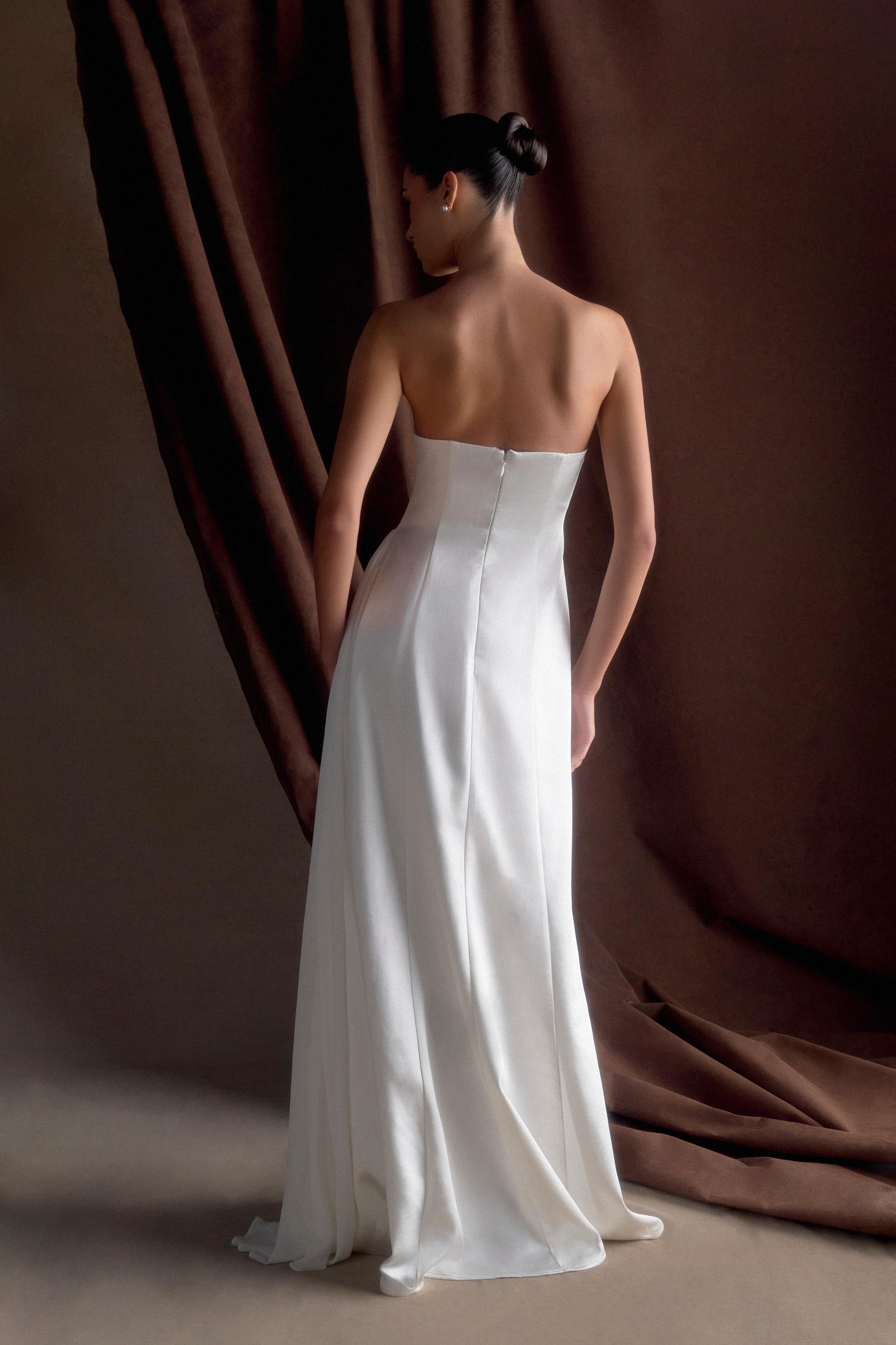 Rosella Satin Strapless Maxi Dress - White - Image 2