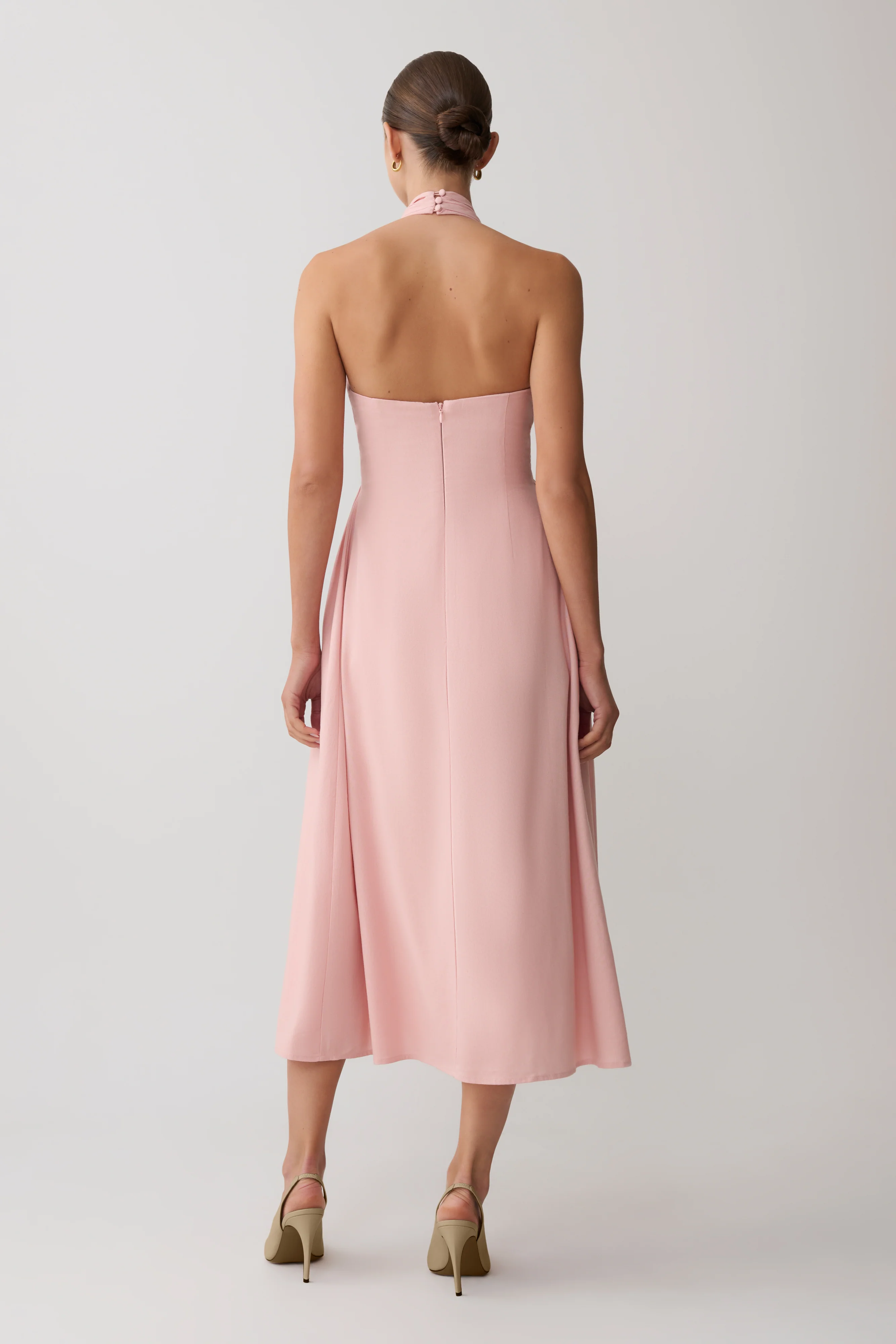 Rosie Linen Halter Midi Dress - Pink - Image 2