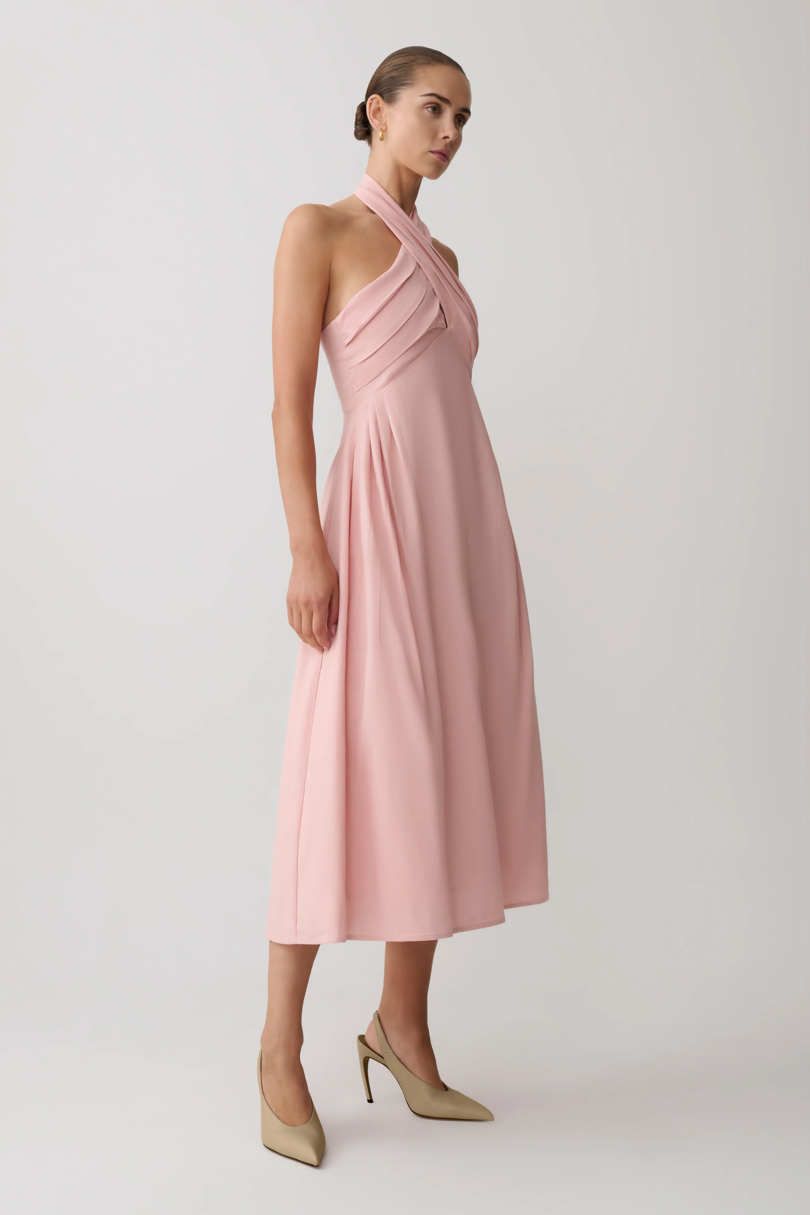 Rosie Linen Halter Midi Dress - Pink - Image 4