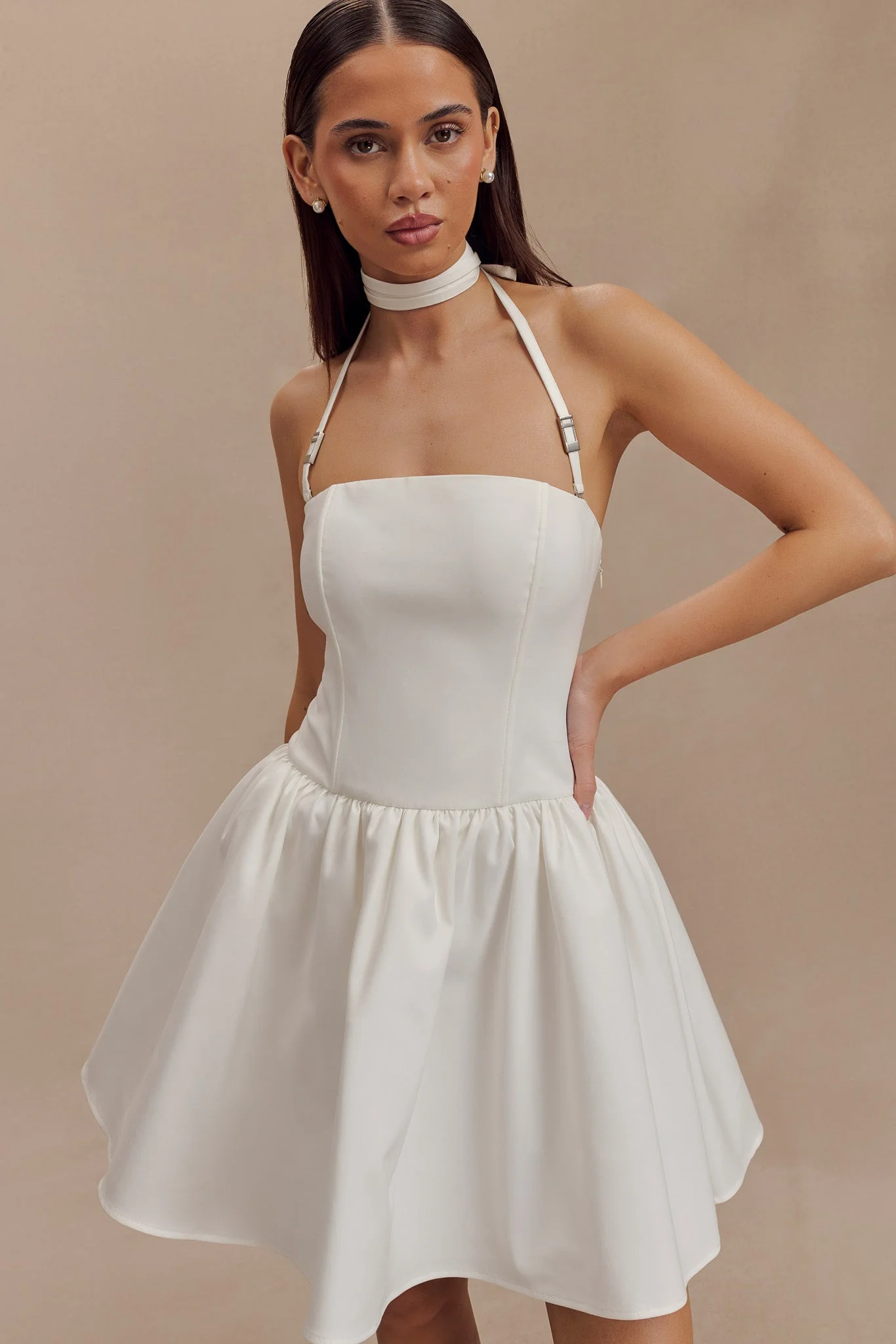 Ruby Halter Mini Dress - White - Image 2