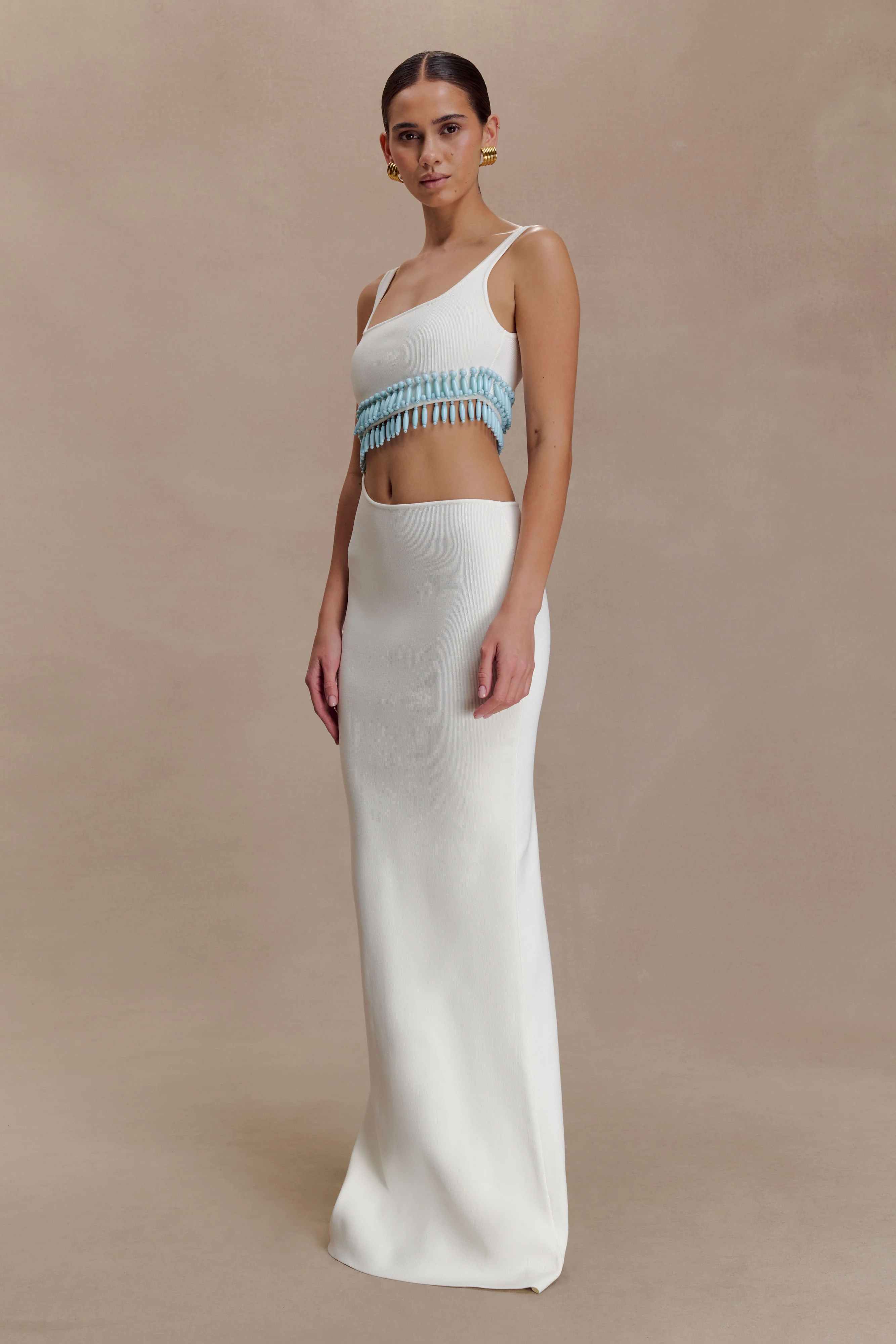 Ruvic Knit Maxi Beaded Dress - White - Image 3