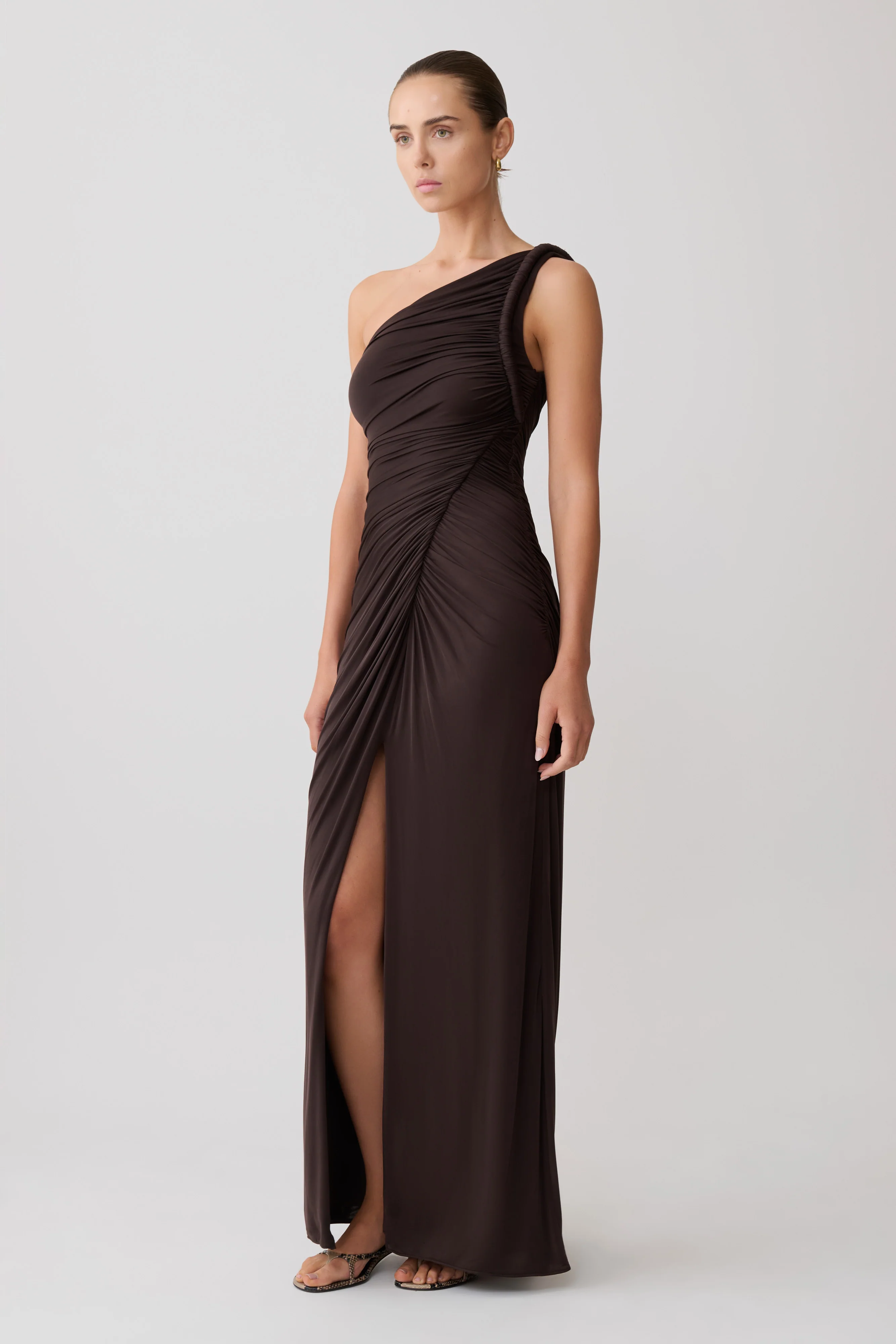 Ryn Twisted One Shoulder Maxi Dress - Dark Chocolate - Image 4