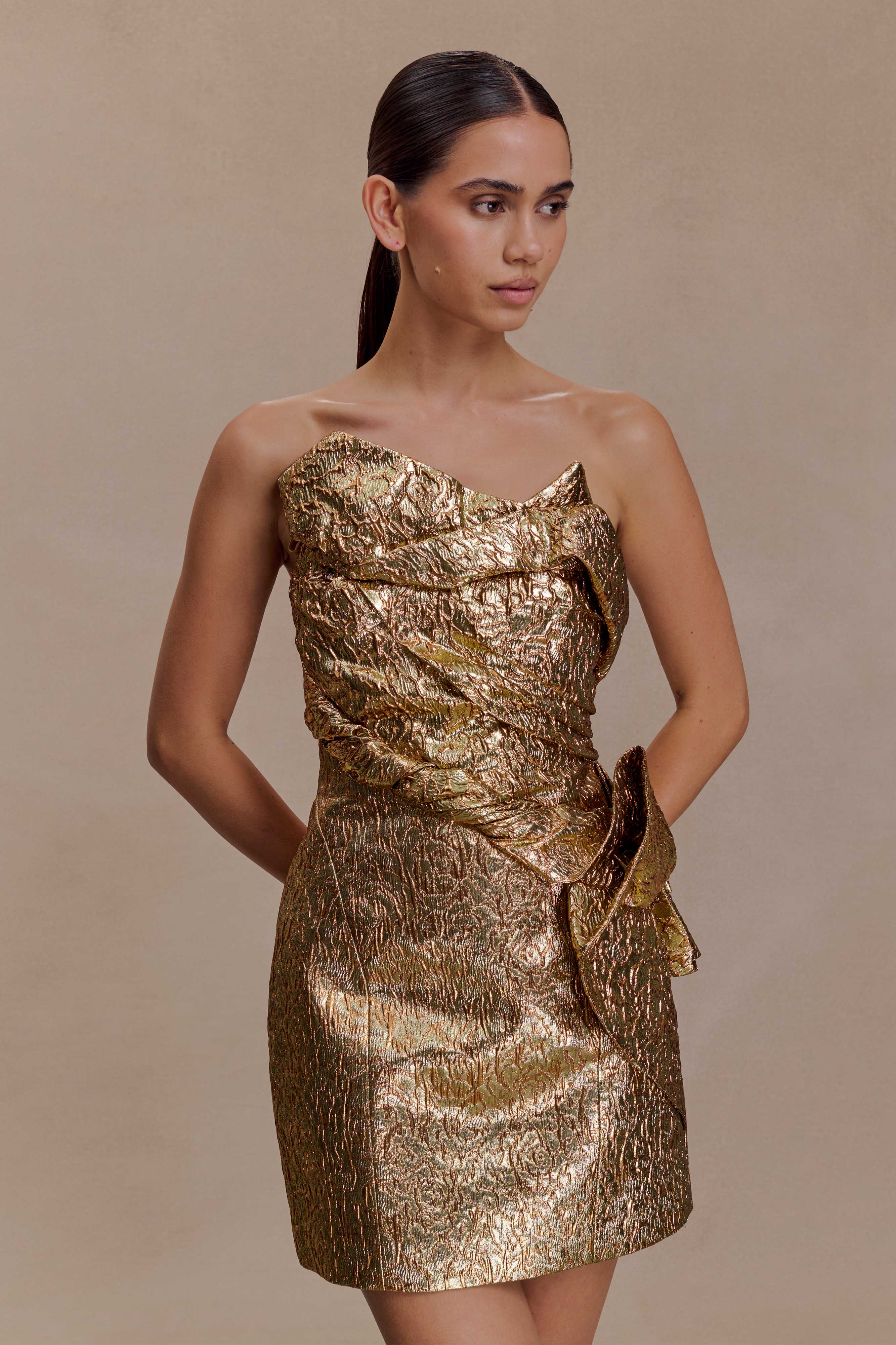 Sadie Structured Mini Dress - Gold - Image 6