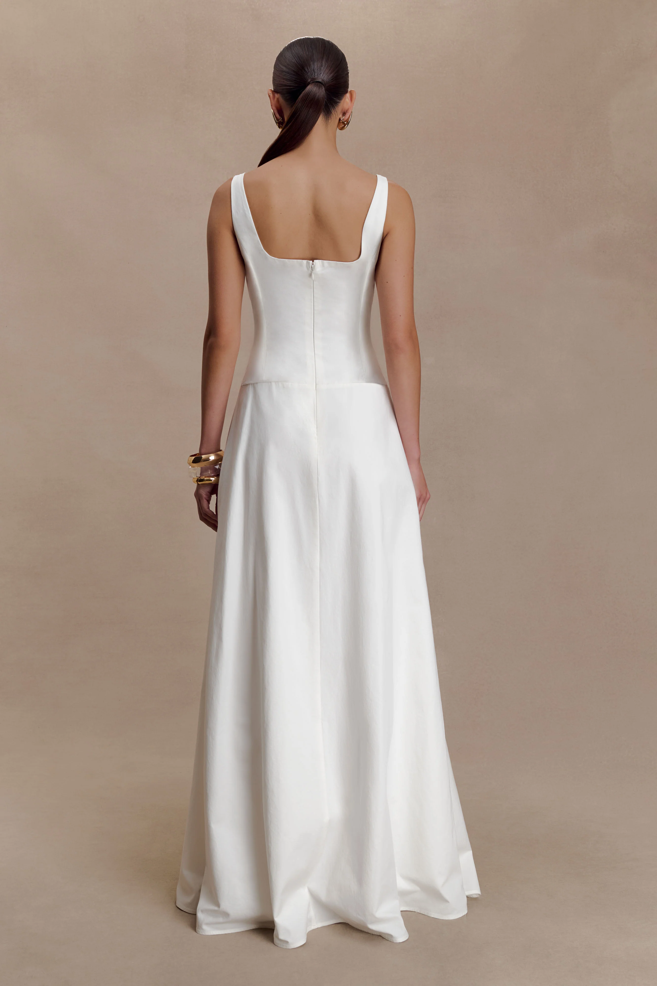 Salma Drop Waist Cotton Maxi Dress - White - Image 3
