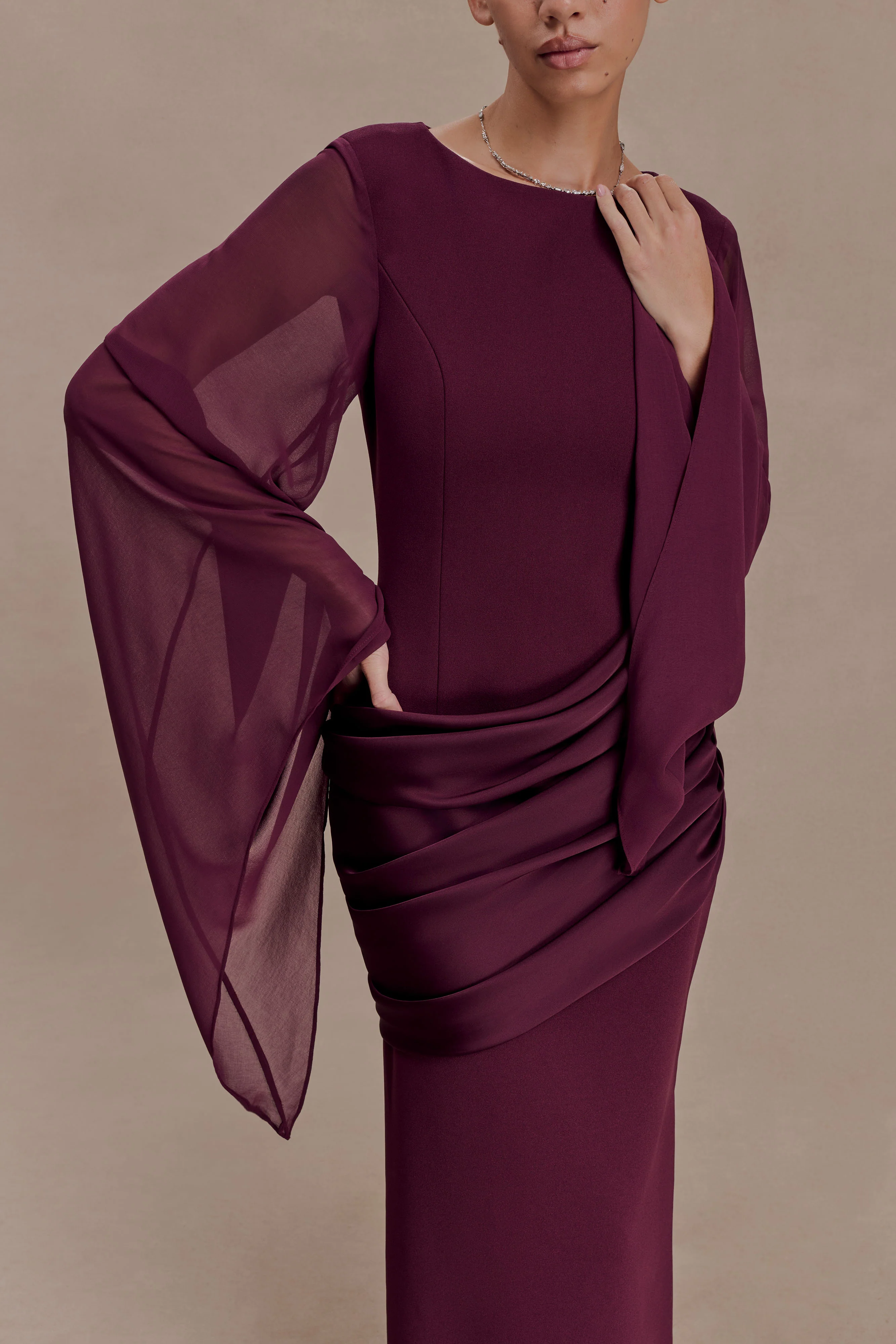 Samantha Waterfall Sleeves Maxi Dress - Wine - Image 5
