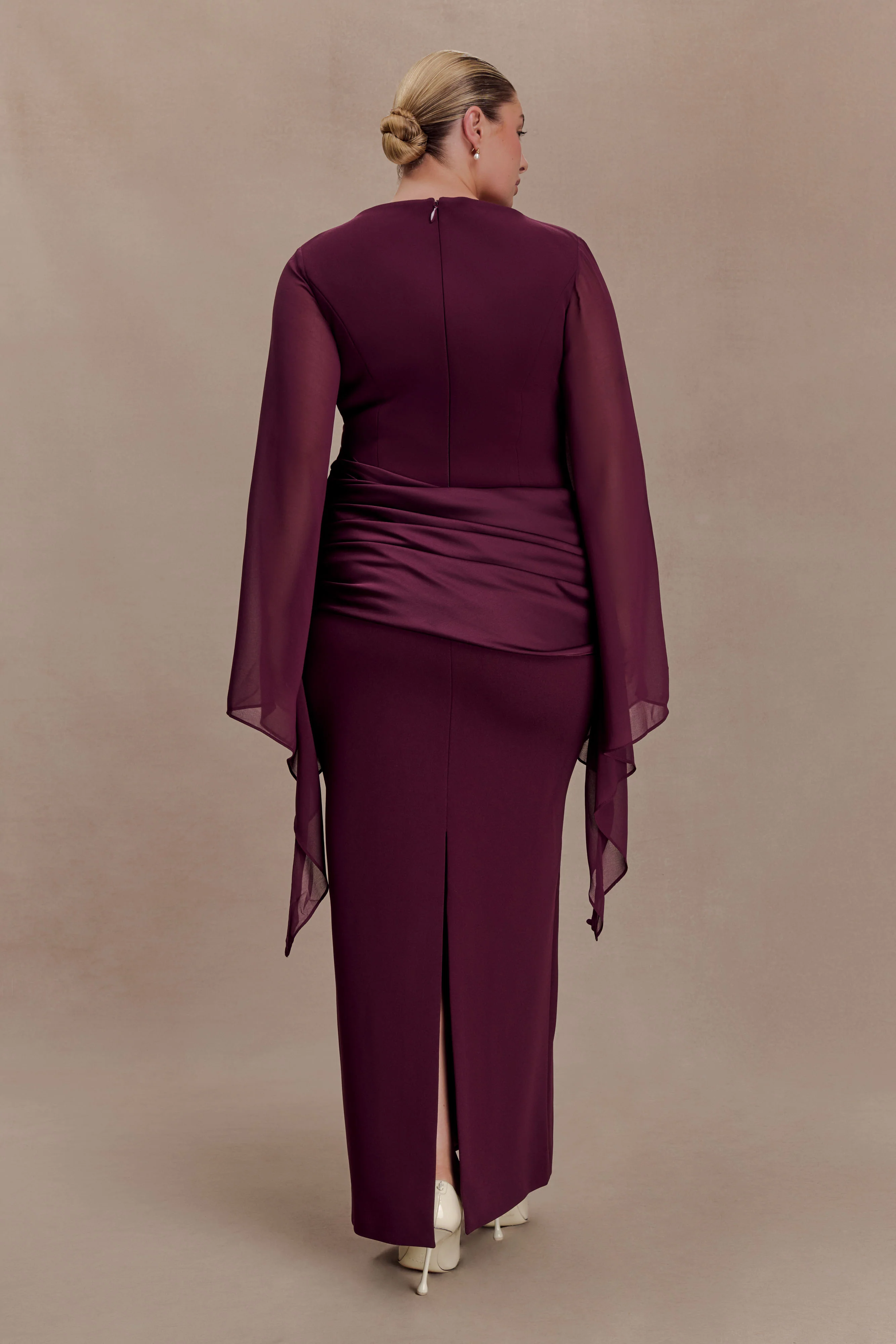 Samantha Waterfall Sleeves Maxi Dress - Wine - Image 7